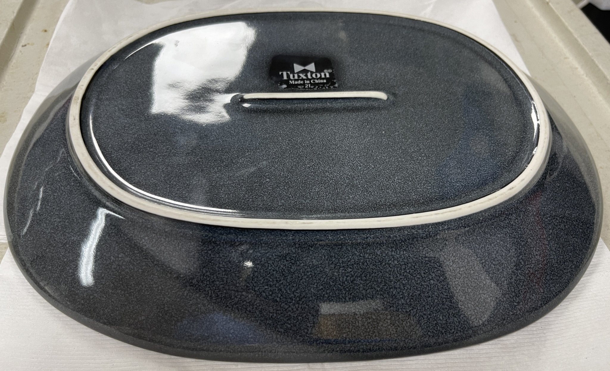 Used 12 - 3/8" Tuxton 21 Gray Ceramic Oval Serving Platter Bowl Plate - WO1 - Falcon Restaurant Supply - 2