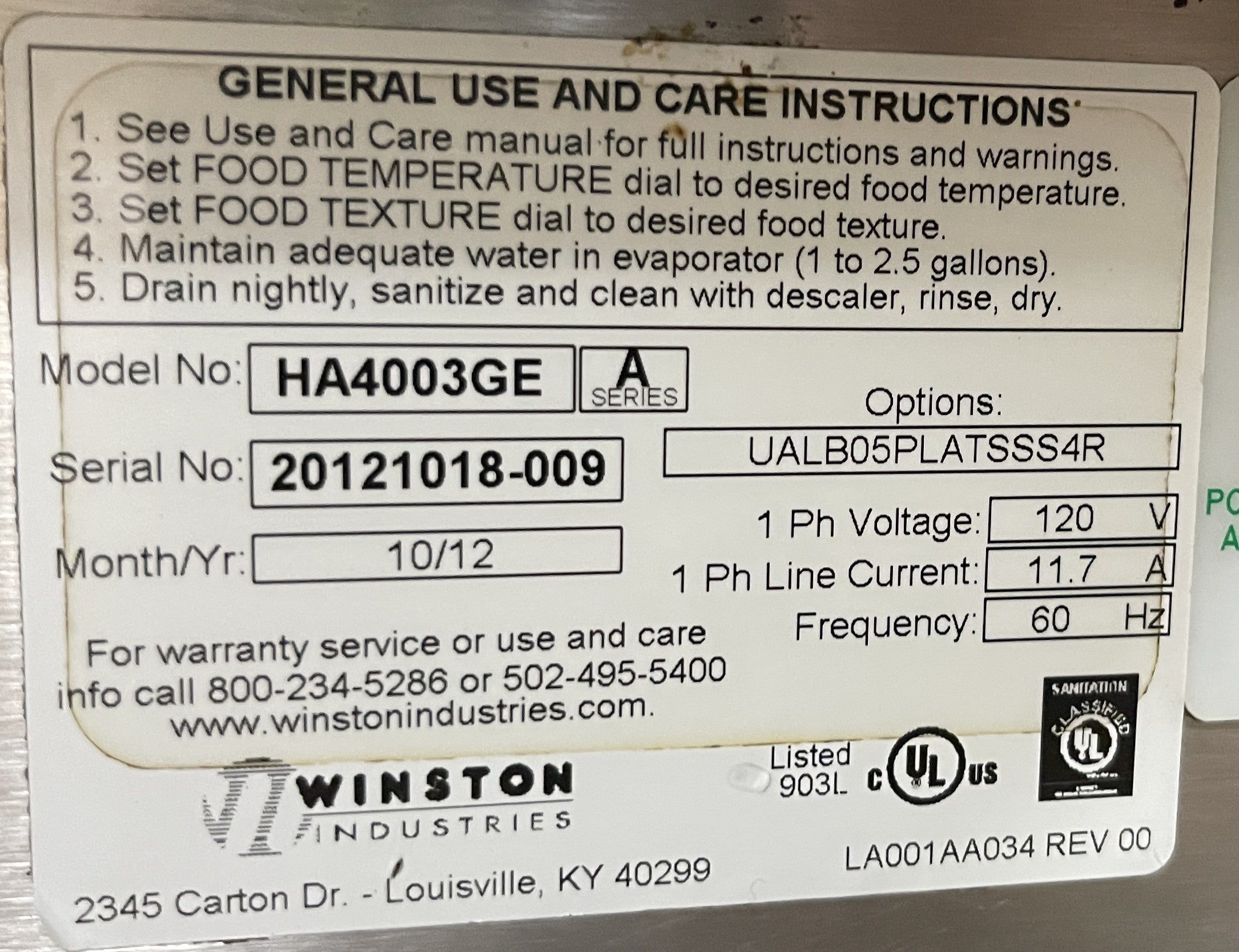 Used Winston HA4003GE CVap Half Size Humidified Heated Holding Cabinet 120V