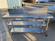 Used 60"x20" Heavy Stainless Table with Shelves, Casters and 6" Backsplash JD - SS323 - Falcon Restaurant Supply - 1
