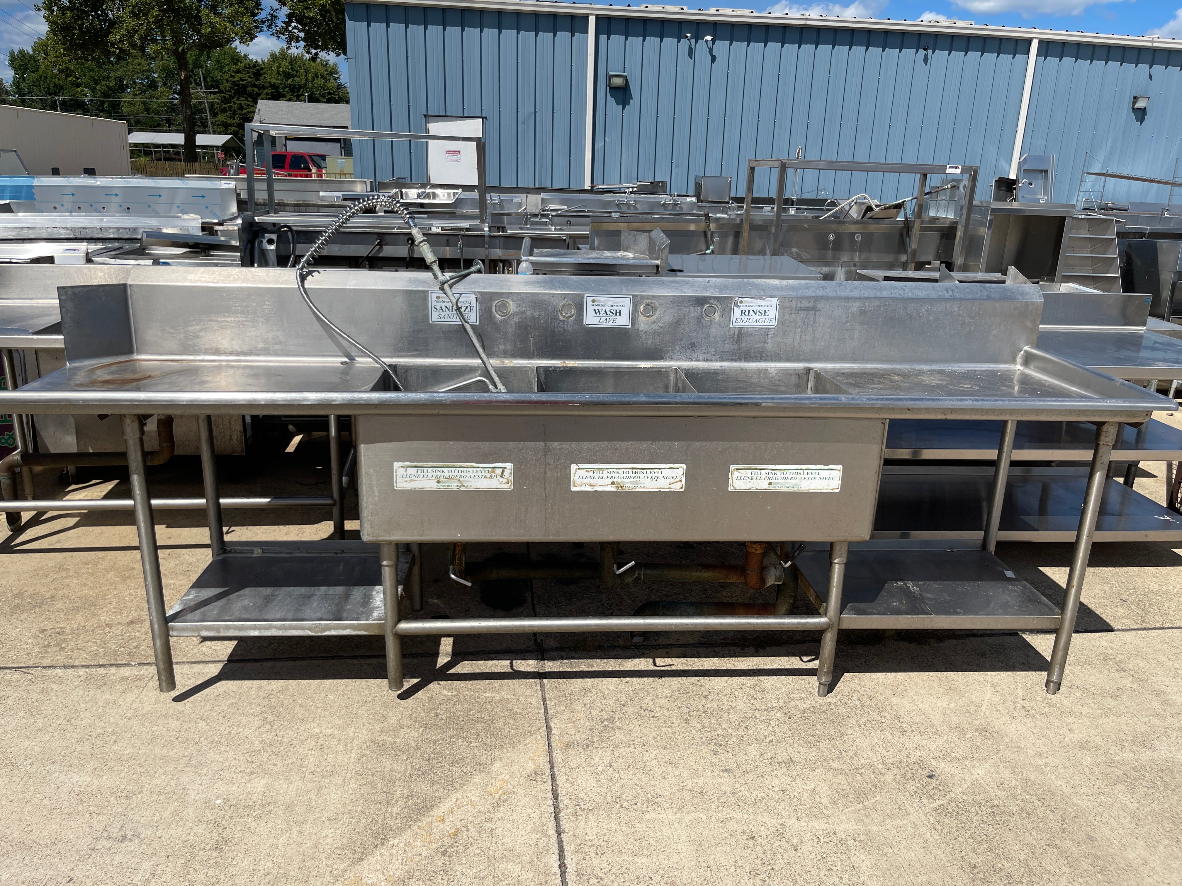 Used 120" x 30" Stainless 3 Compartment Sink with Twist Drains JD - SS329