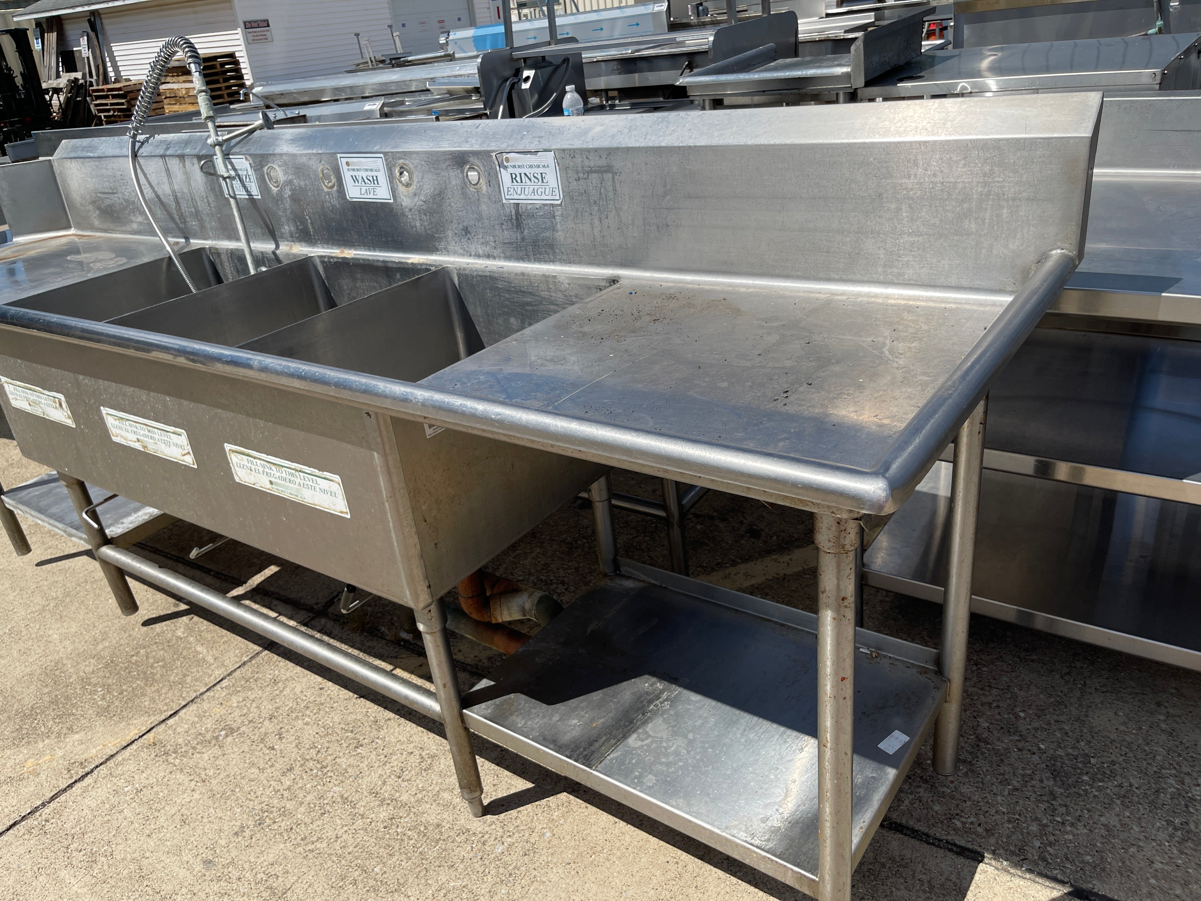 Used 120" x 30" Stainless 3 Compartment Sink with Twist Drains JD - SS329