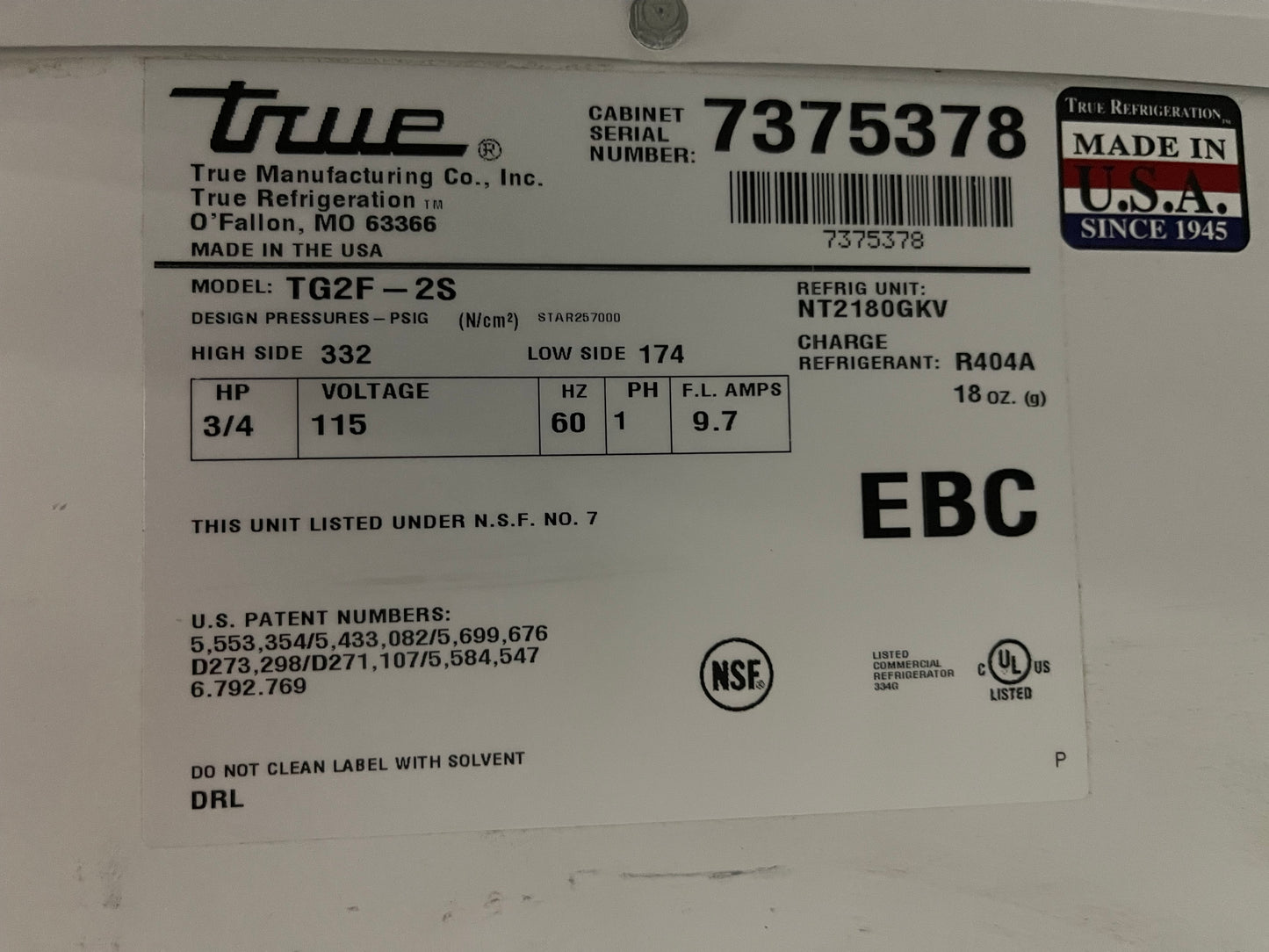 2012 True TG2F-2S 53" Two Section Reach In Freezer 120V SB 7375378