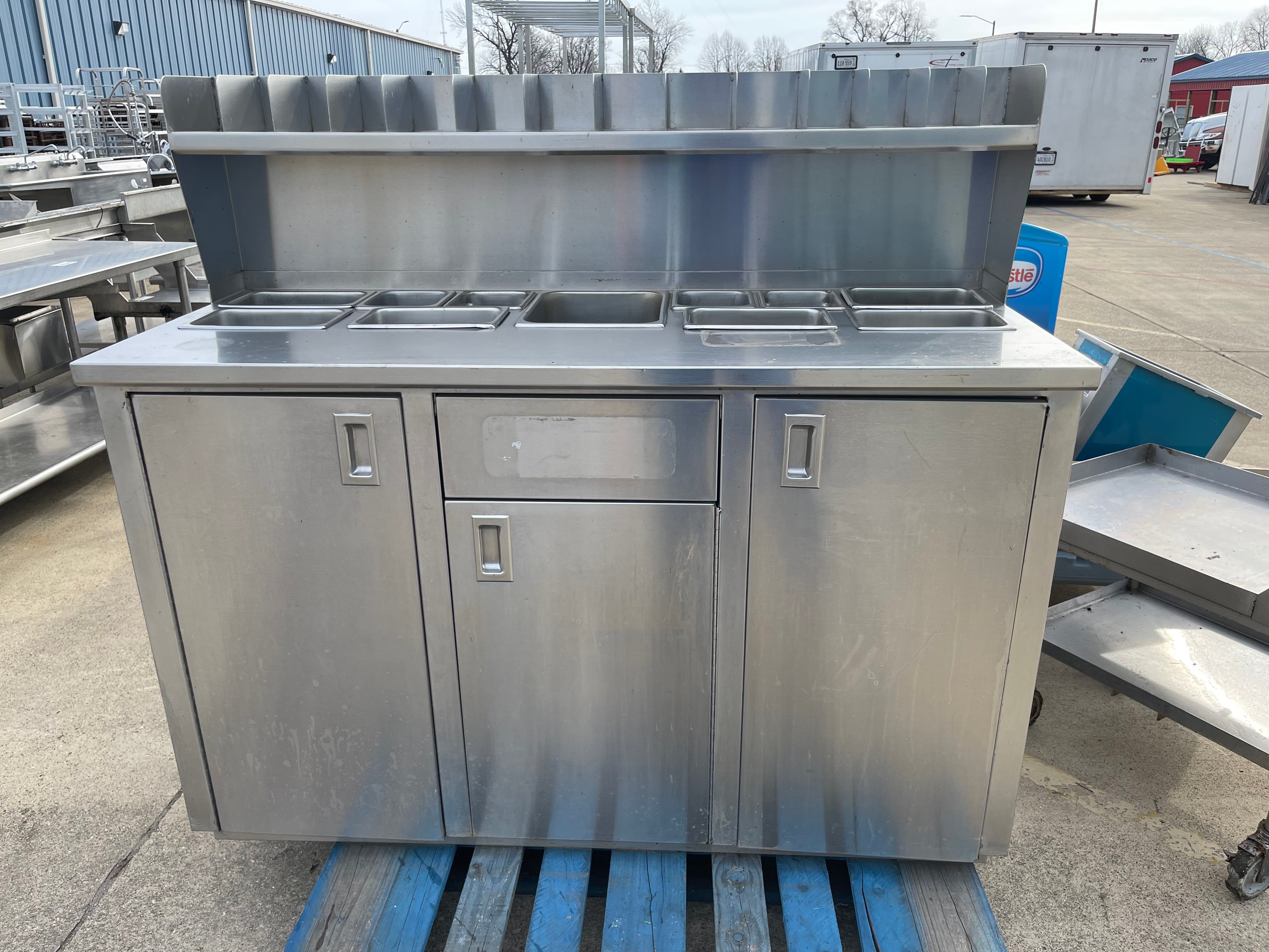 Used 60" Stainless Steel Condiment Station Cabinet with Trash Can Compartment - SS203