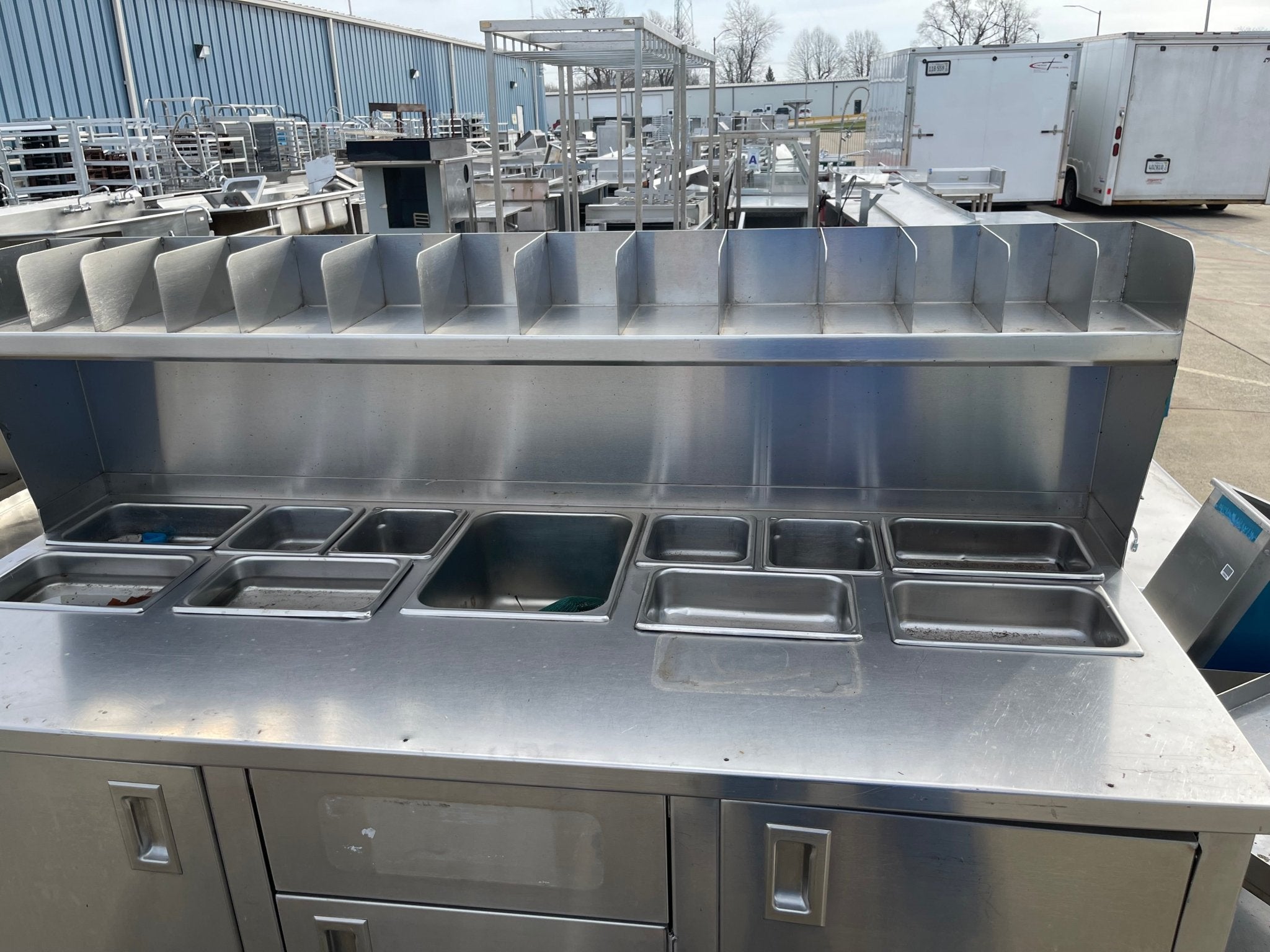 Used 60" Stainless Steel Condiment Station Cabinet with Trash Can Compartment - SS203 - Falcon Restaurant Supply - 4