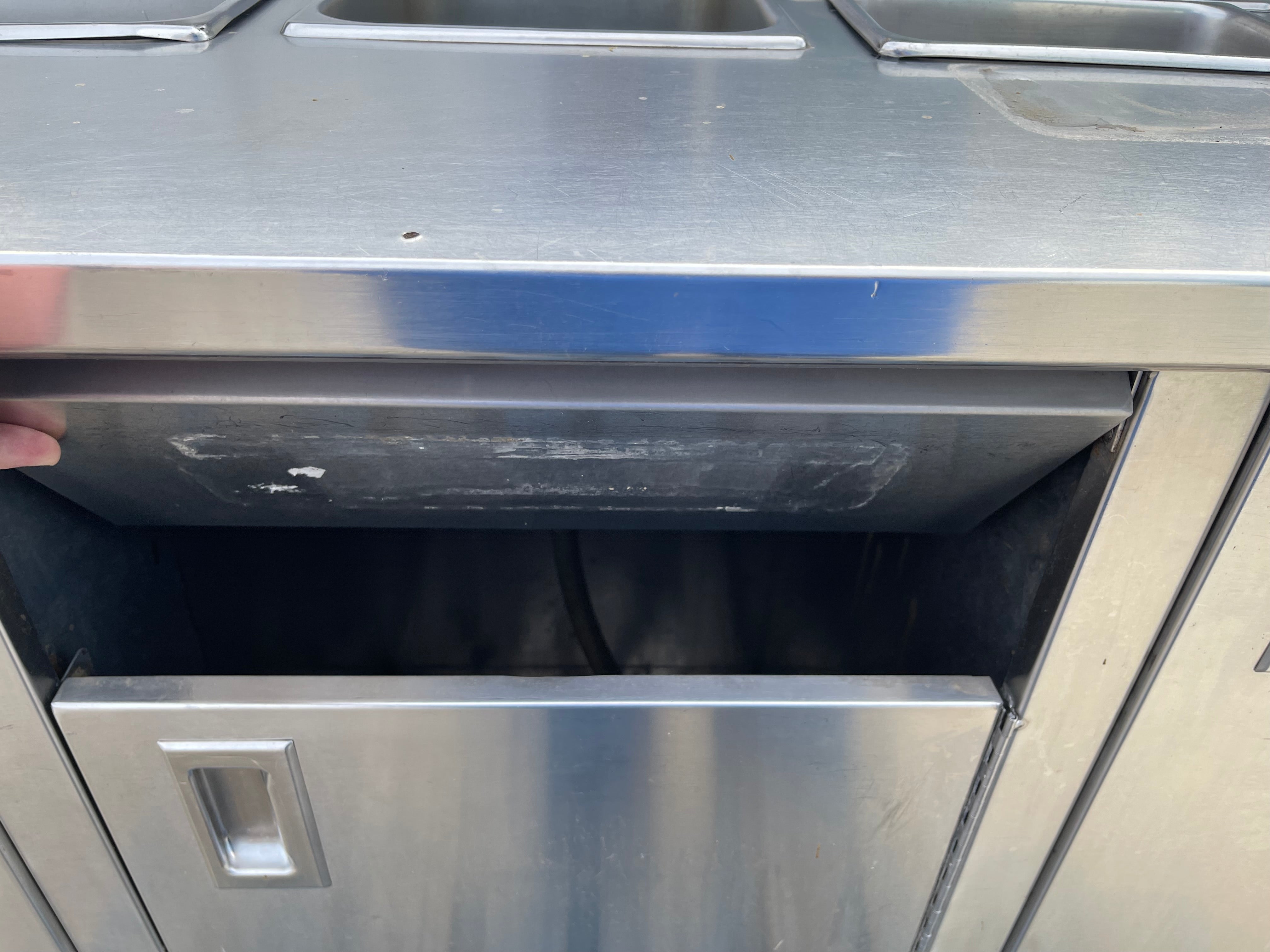 Used 60" Stainless Steel Condiment Station Cabinet with Trash Can Compartment - SS203