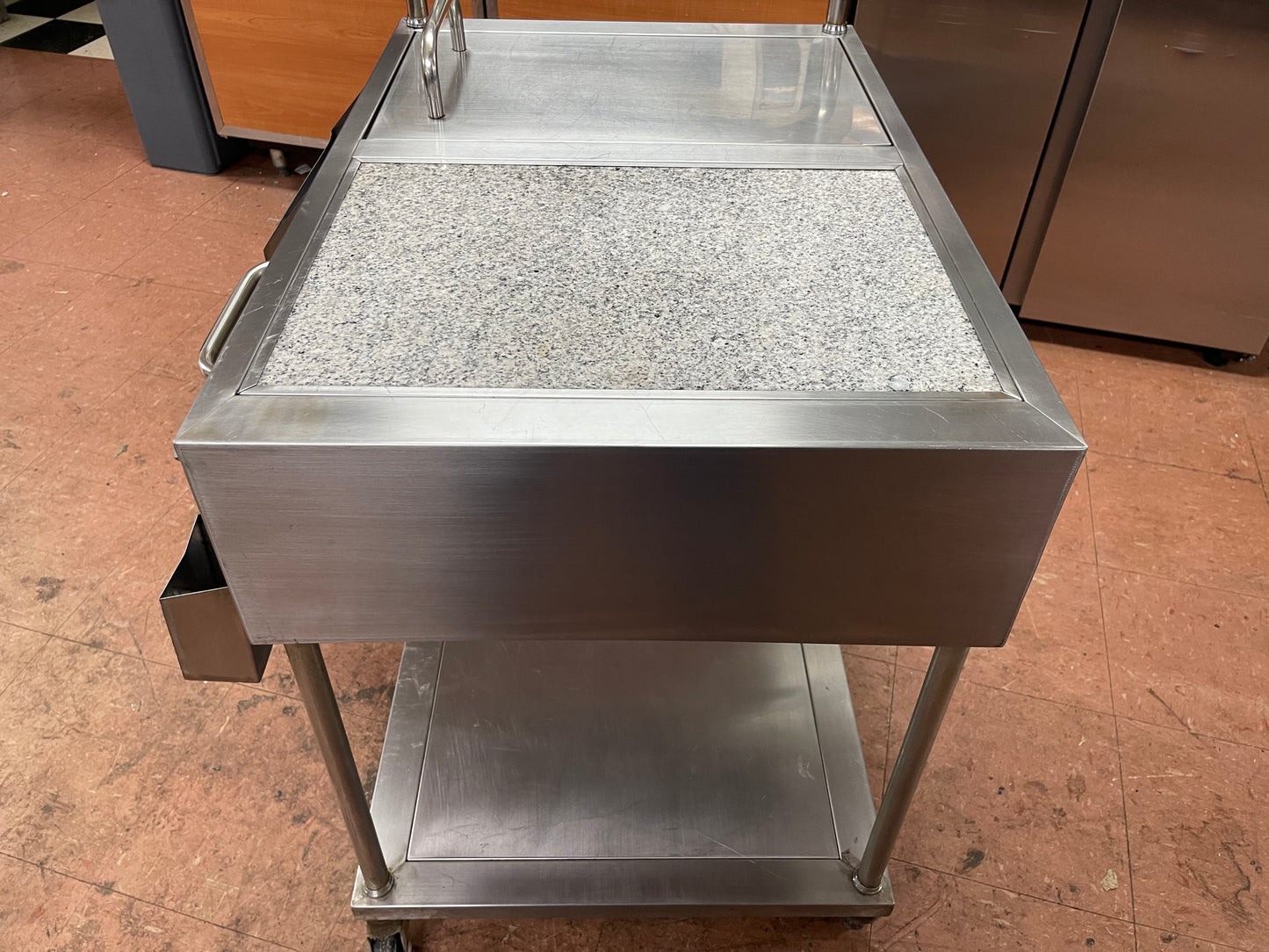 Stainless Steel Drink Serving Cart with Ice Bin, Drain and Caster Wheels