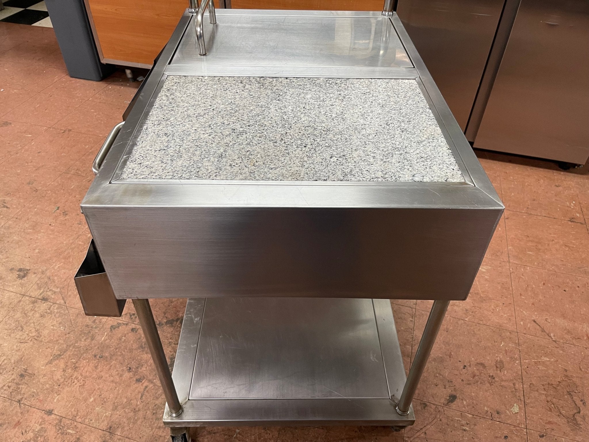 Used Stainless Steel Drink Serving Cart with Ice Bin, Drain and Caster Wheels - Falcon Restaurant Supply - 4