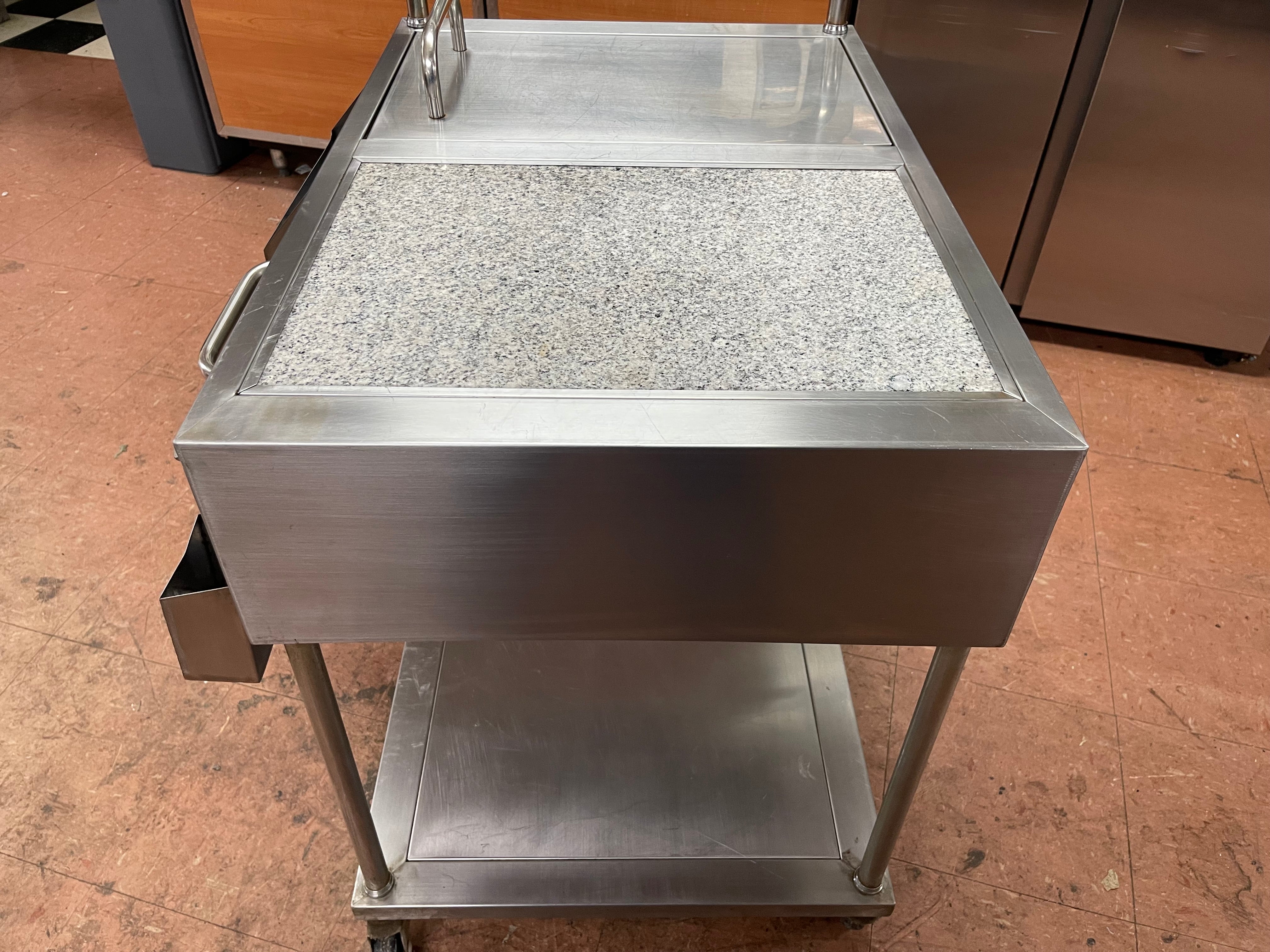 Used Stainless Steel Drink Serving Cart with Ice Bin, Drain and Caster Wheels