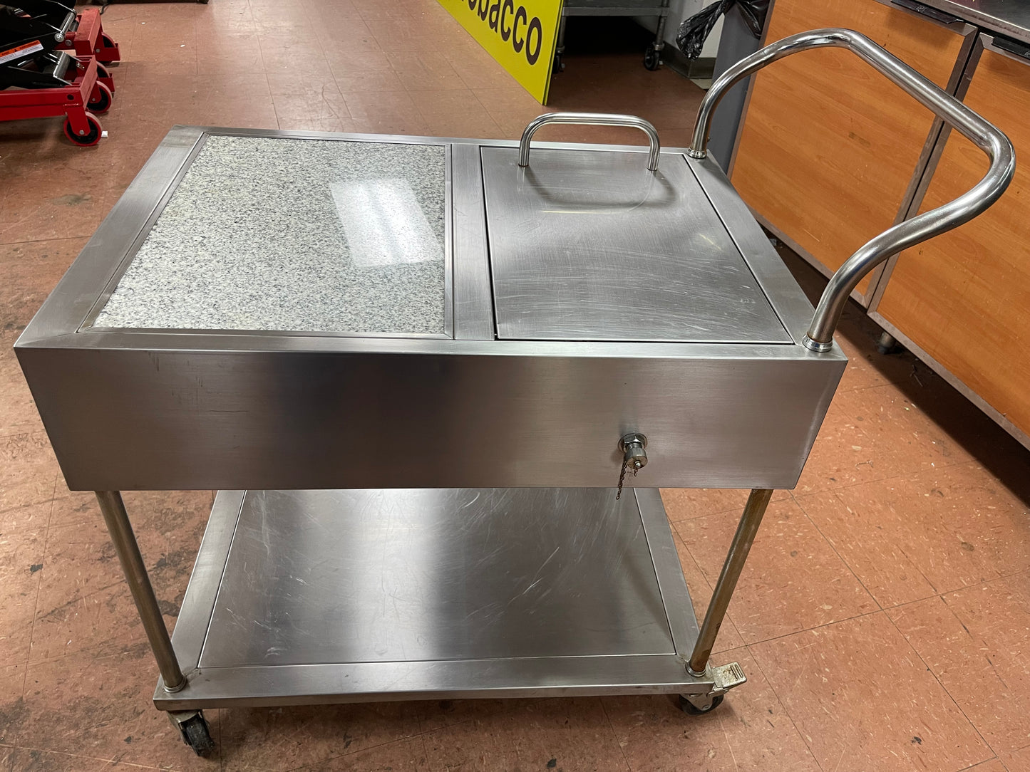 Stainless Steel Drink Serving Cart with Ice Bin, Drain and Caster Wheels