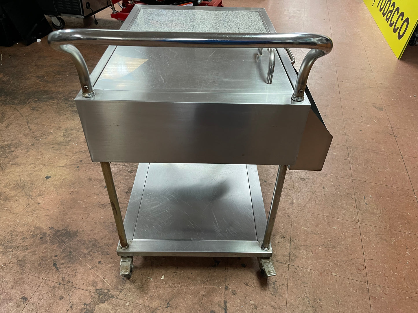 Stainless Steel Drink Serving Cart with Ice Bin, Drain and Caster Wheels