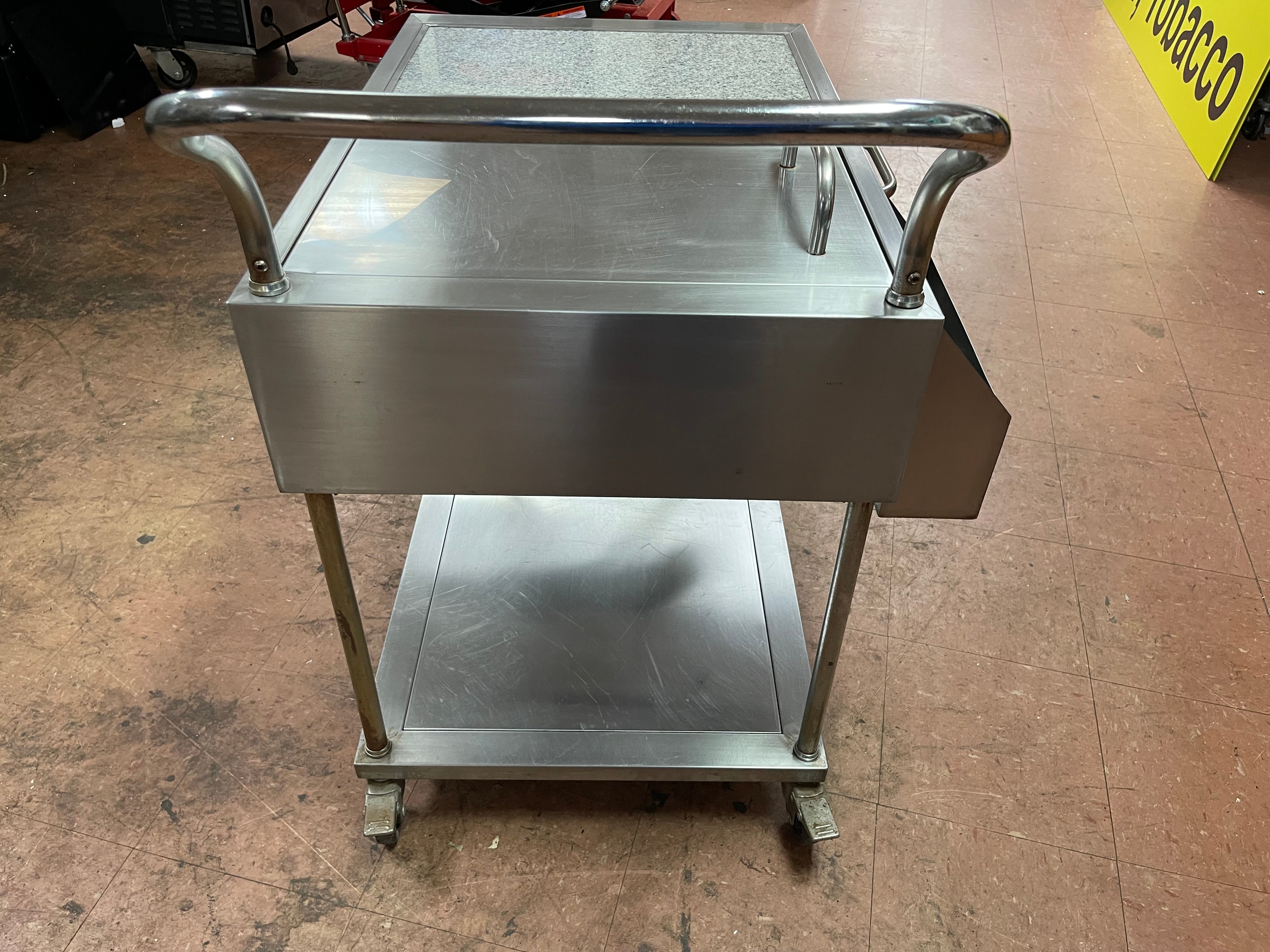 Used Stainless Steel Drink Serving Cart with Ice Bin, Drain and Caster Wheels