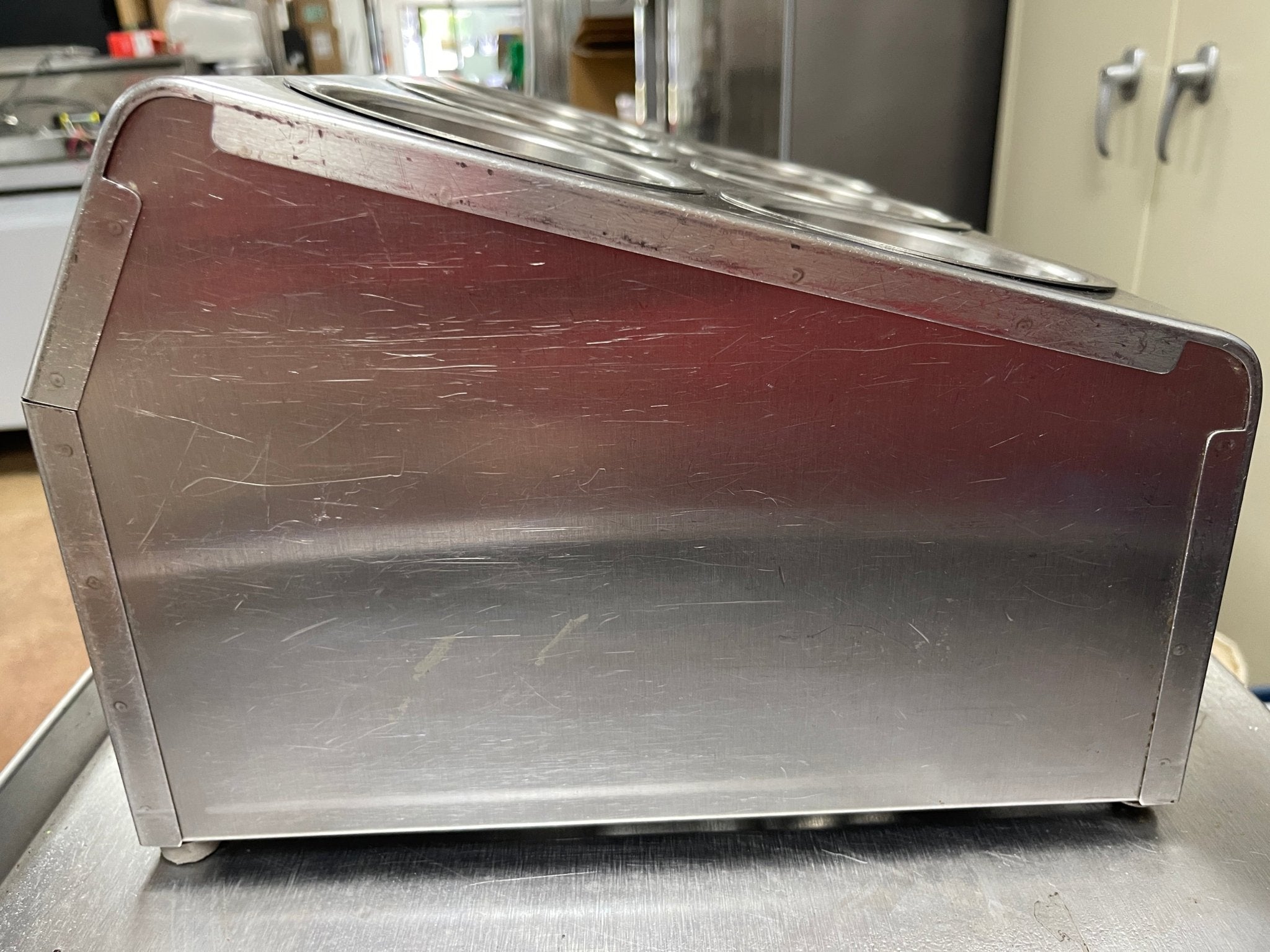 Used 6 Hole Stainless Steel Flatware Organizer with Perforated Stainless Steel Cylinders - JD - Falcon Restaurant Supply - 3