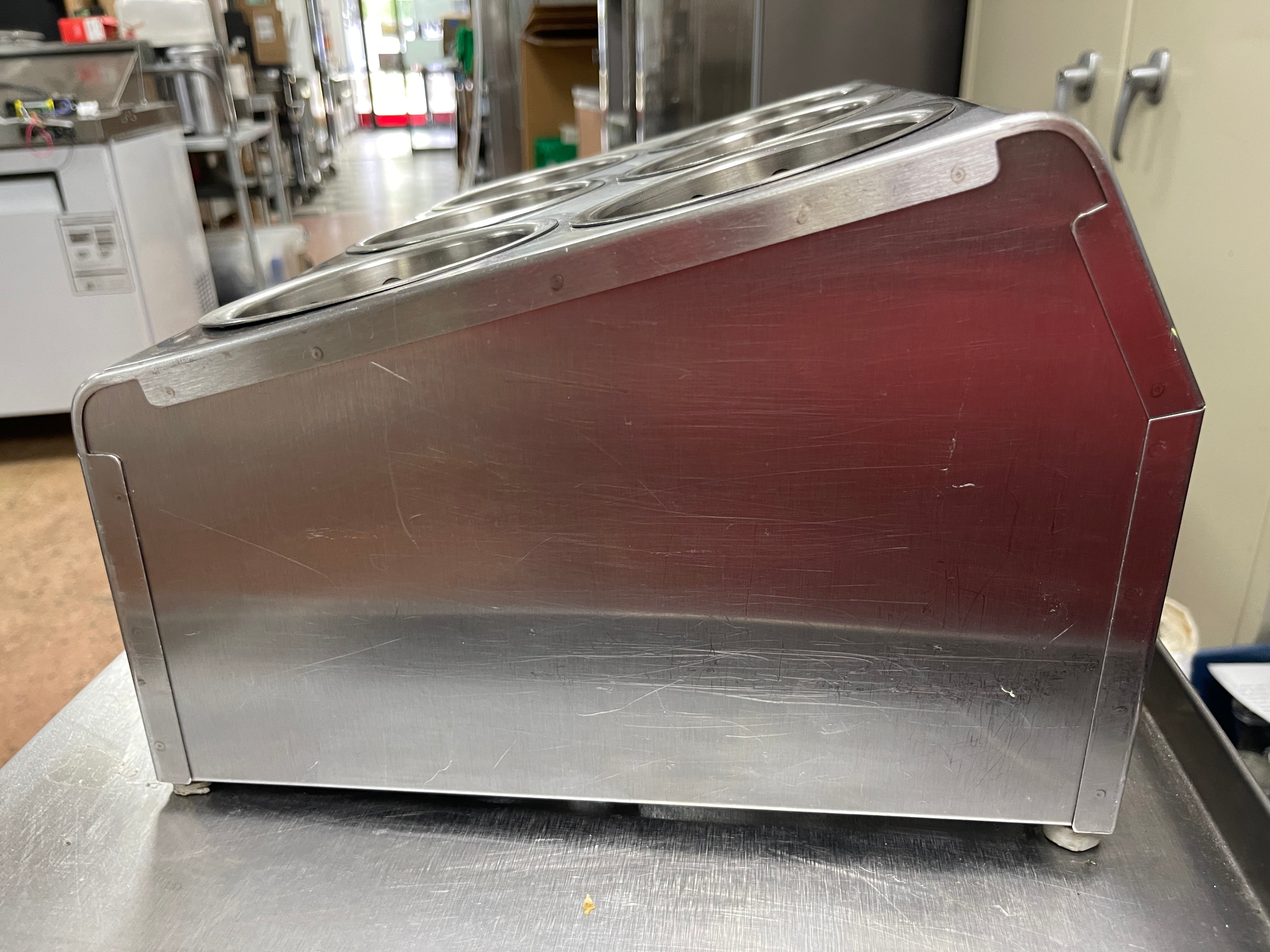 Used 6 Hole Stainless Steel Flatware Organizer with Perforated Stainless Steel Cylinders - JD