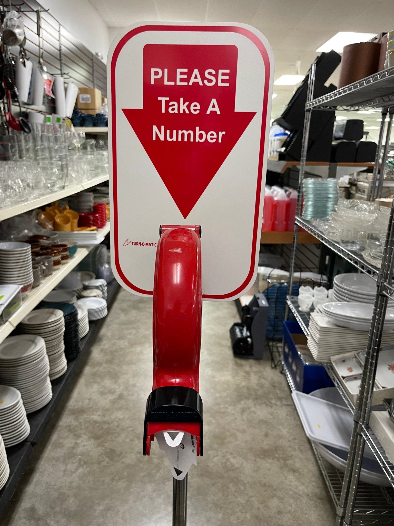 Used Microframe Turn - O - Matic Take A Number Ticket Dispenser with Floor Stand - Falcon Restaurant Supply - 3