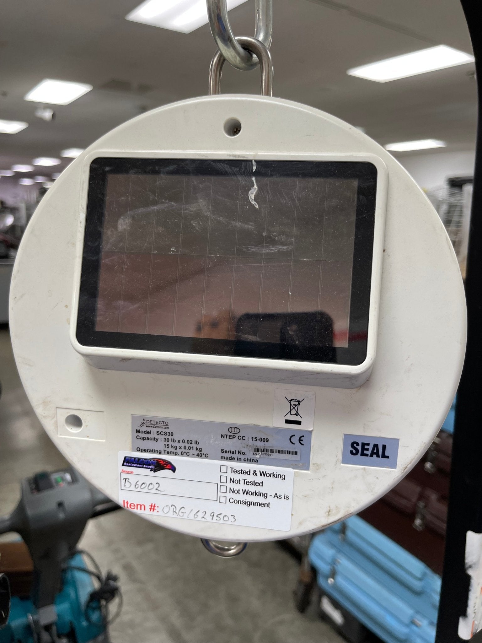 Used Detecto SCS30 Digital Solar Hanging Scale 30lb Capacity with Stand - Falcon Restaurant Supply - 4