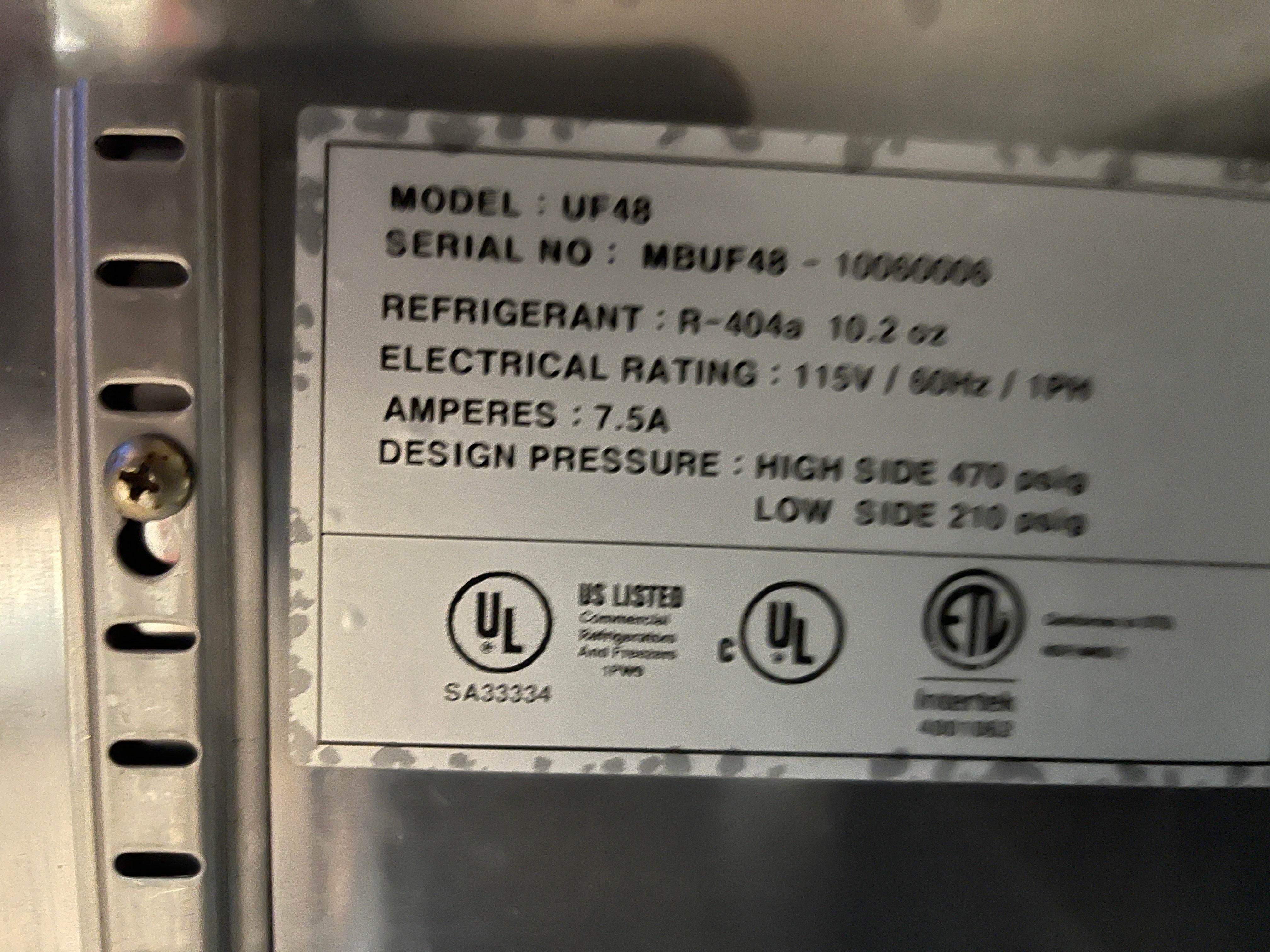 Used 48" Master-bilt UF48 Two Door Undercounter Freezer - 13.4 Cu. Ft. 115V