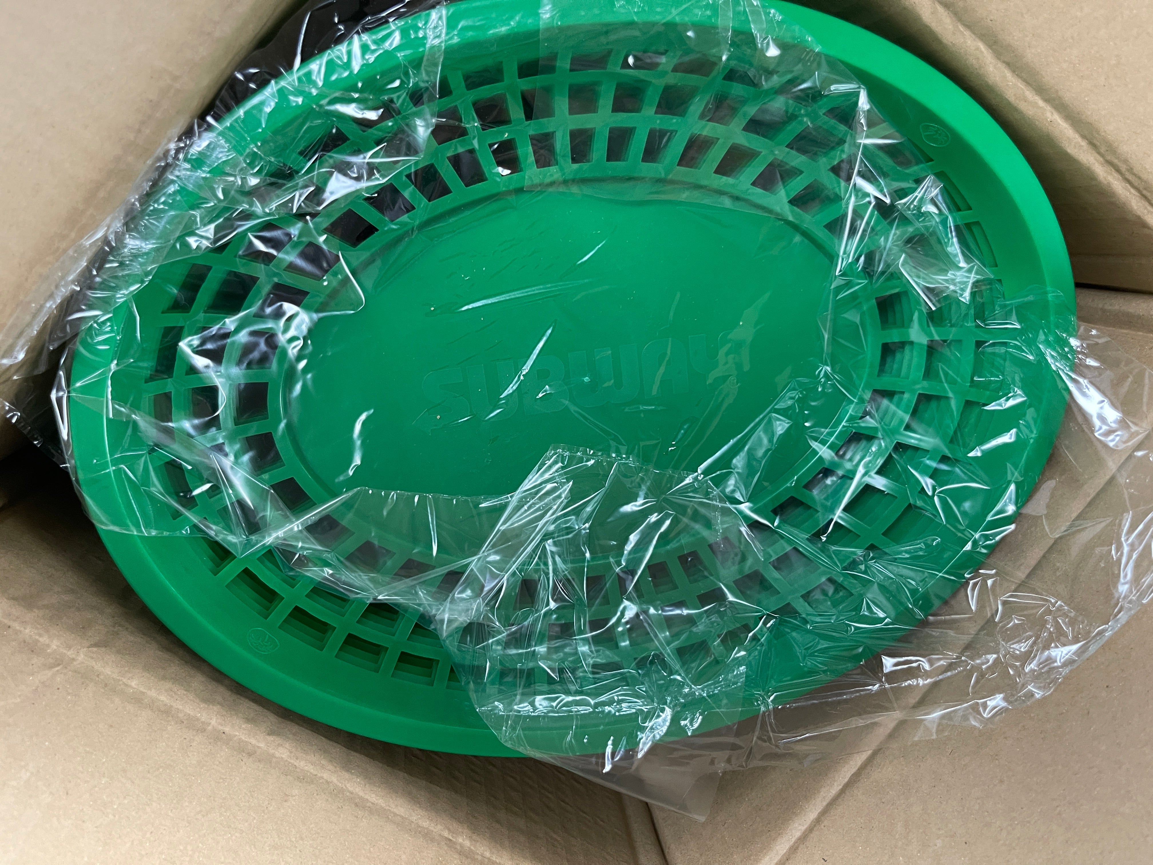 New Case of 48 Subway Green Oval Plastic Food Serving Baskets 12"x 9"