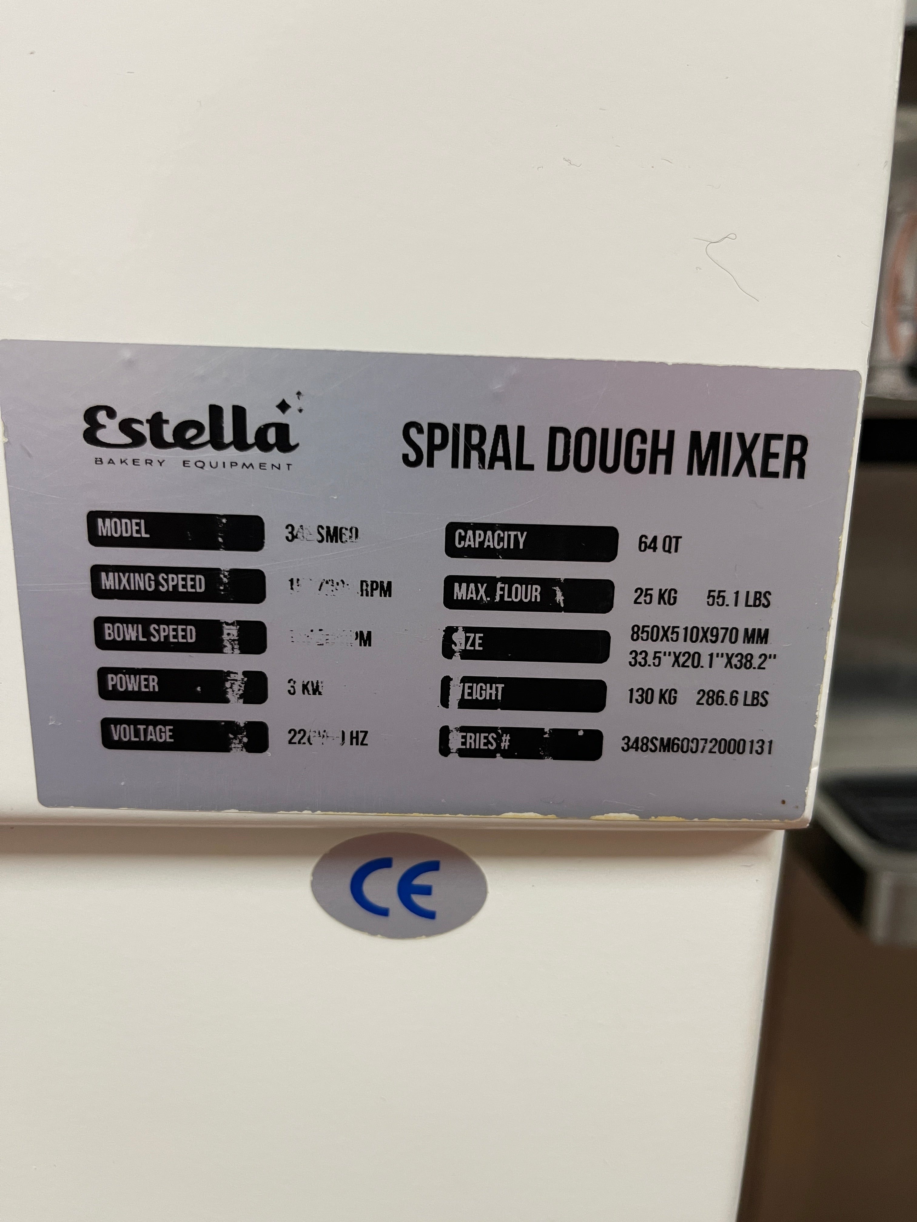 Used Estella SM60 60 Qt. / 88 lb. Two-Speed Spiral Dough Mixer 220V, 4 HP - COZ