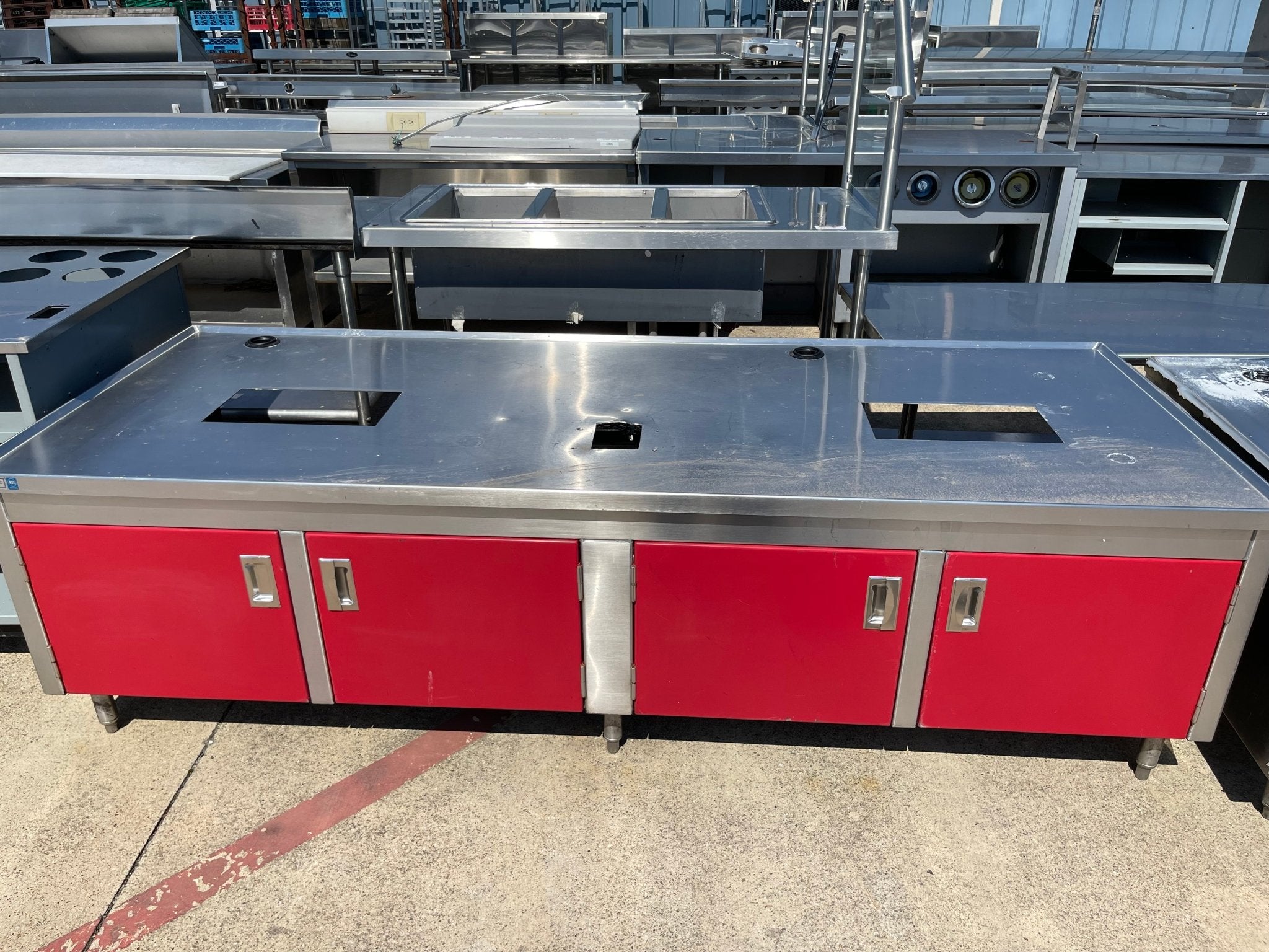 Used 96" Work Top Equipment Stand Cabinet Base with 4 Doors - SS85 - Falcon Restaurant Supply - 1