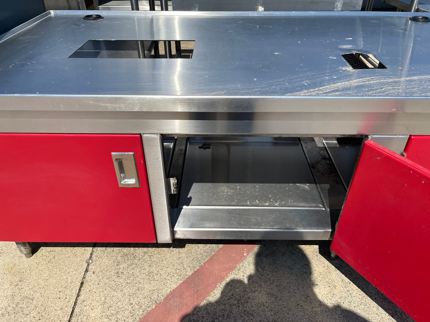 Used 96" Work Top Equipment Stand Cabinet Base with 4 Doors - SS85