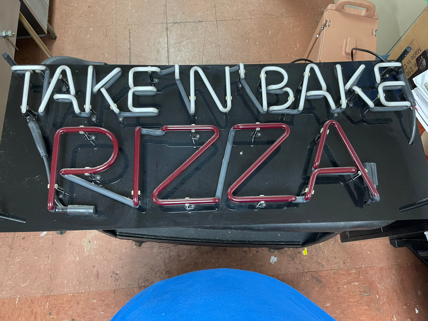 Used Take N Bake Pizza Green and Red Neon Sign