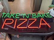 Used Take N Bake Pizza Green and Red Neon Sign