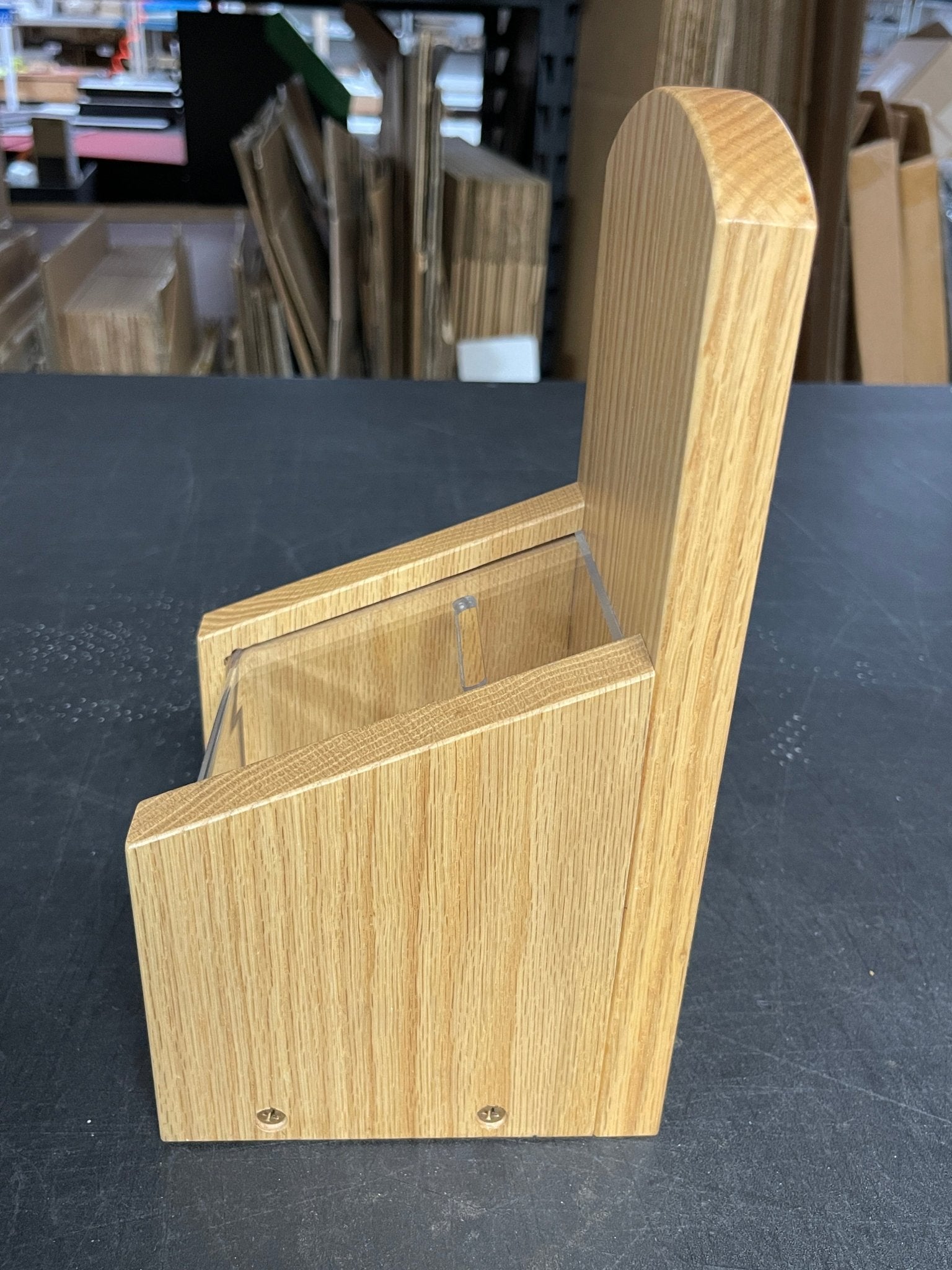 New Wooden Donation Tip Collection Container Box with Lock and Clear View Window - Falcon Restaurant Supply - 3