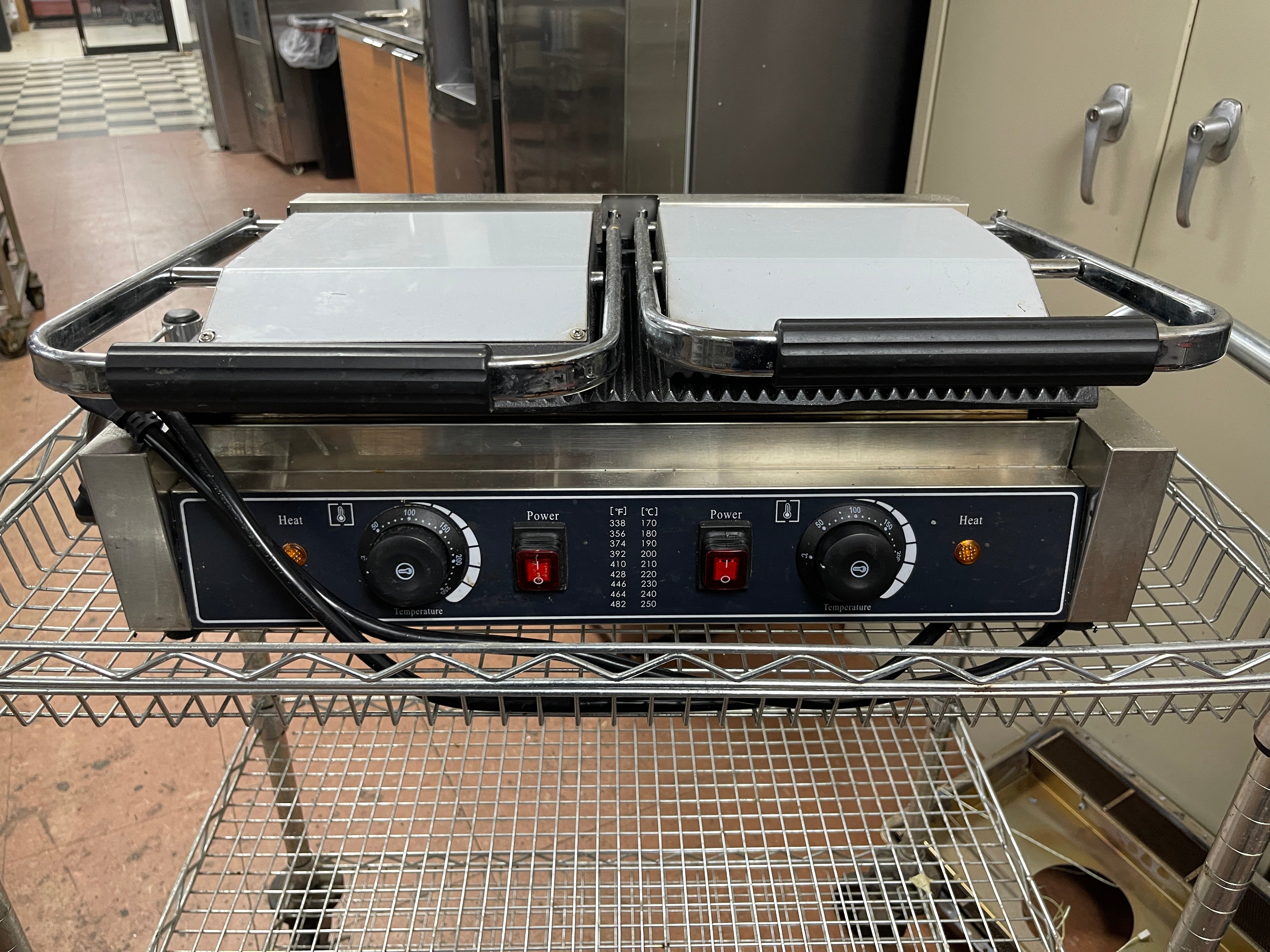 Used Electric Full Grooved Panini Sandwich Double Press Grill 110V As-is