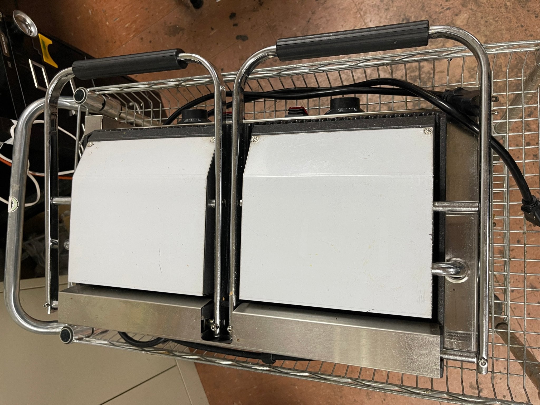 Used Electric Full Grooved Panini Sandwich Double Press Grill 110V As - is - Falcon Restaurant Supply - 4