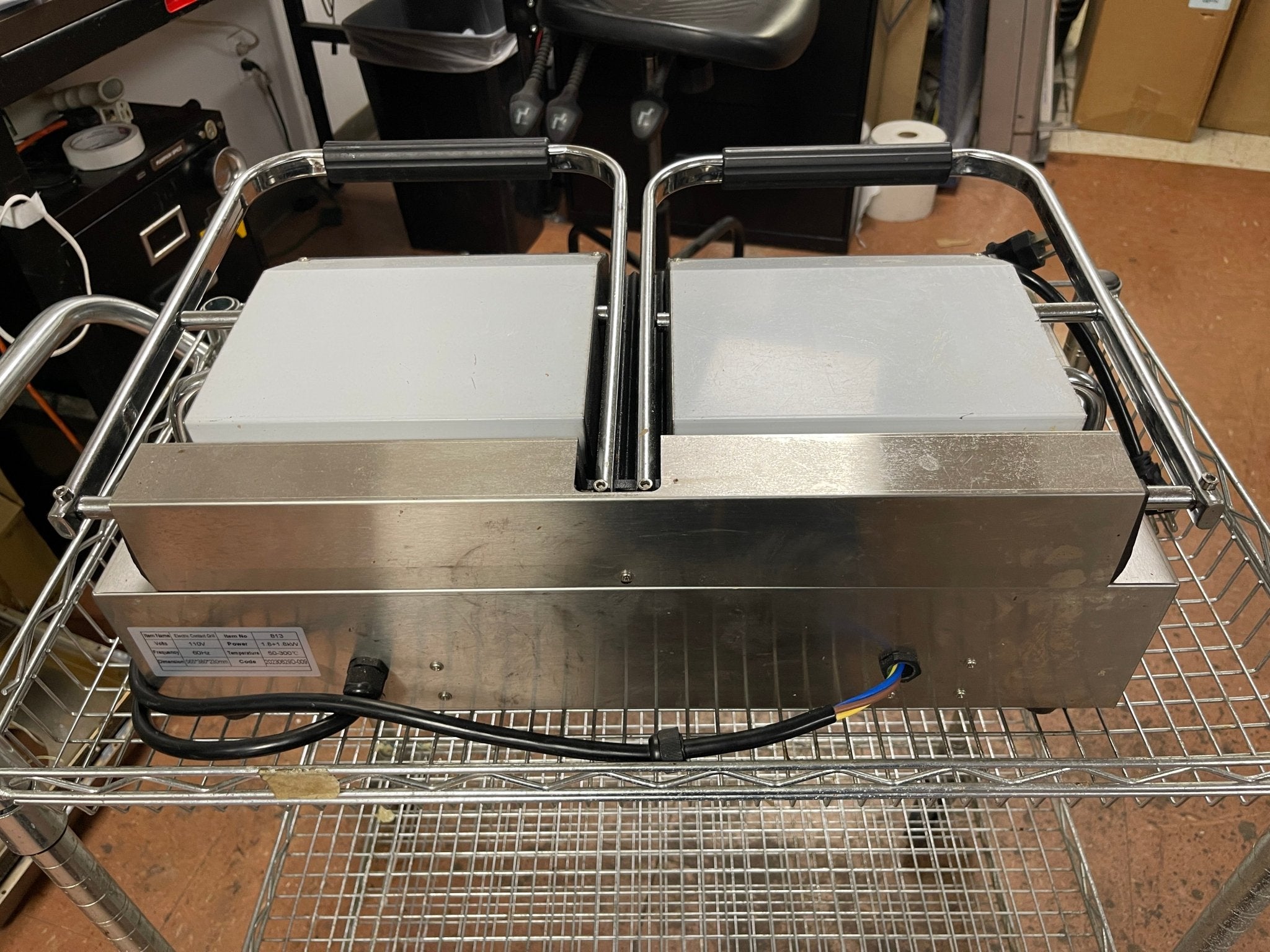 Used Electric Full Grooved Panini Sandwich Double Press Grill 110V As - is - Falcon Restaurant Supply - 5
