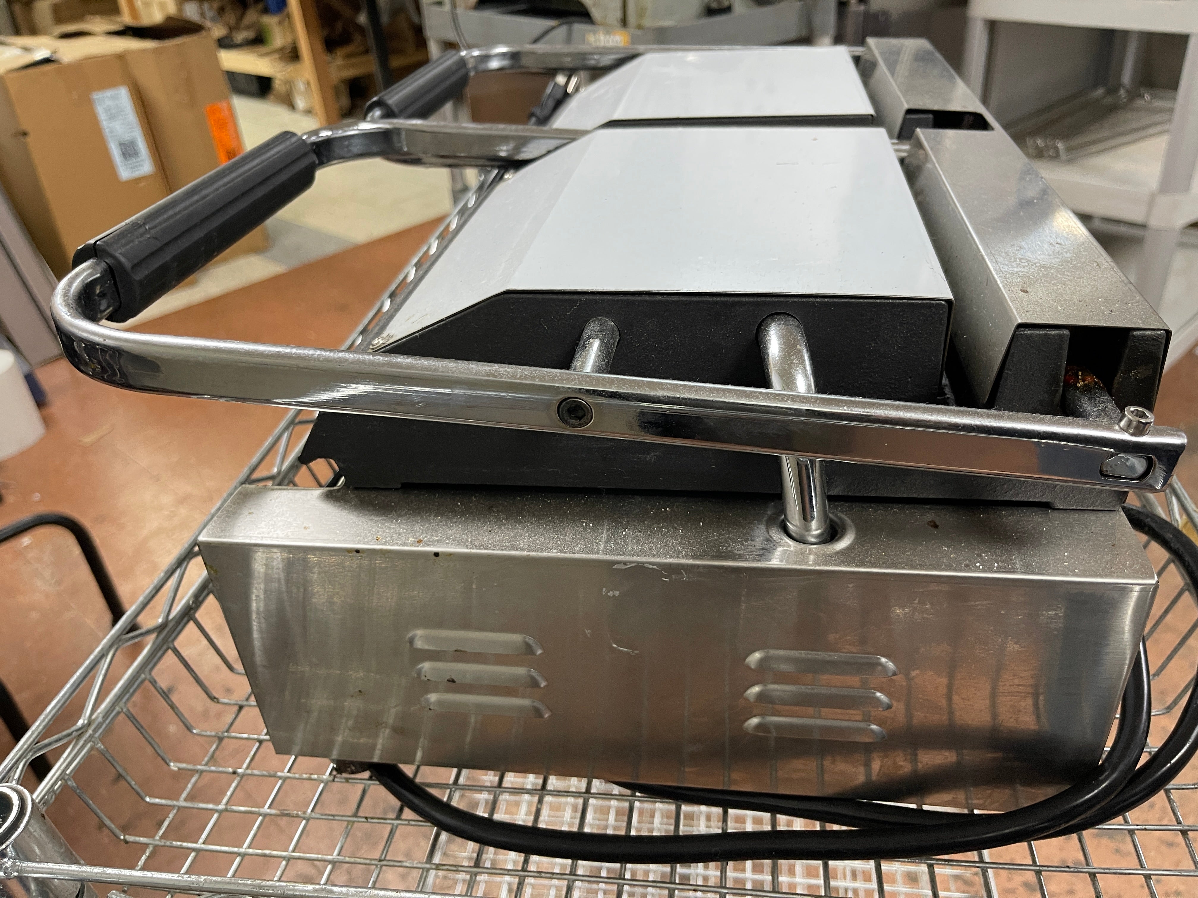 Used Electric Full Grooved Panini Sandwich Double Press Grill 110V As-is