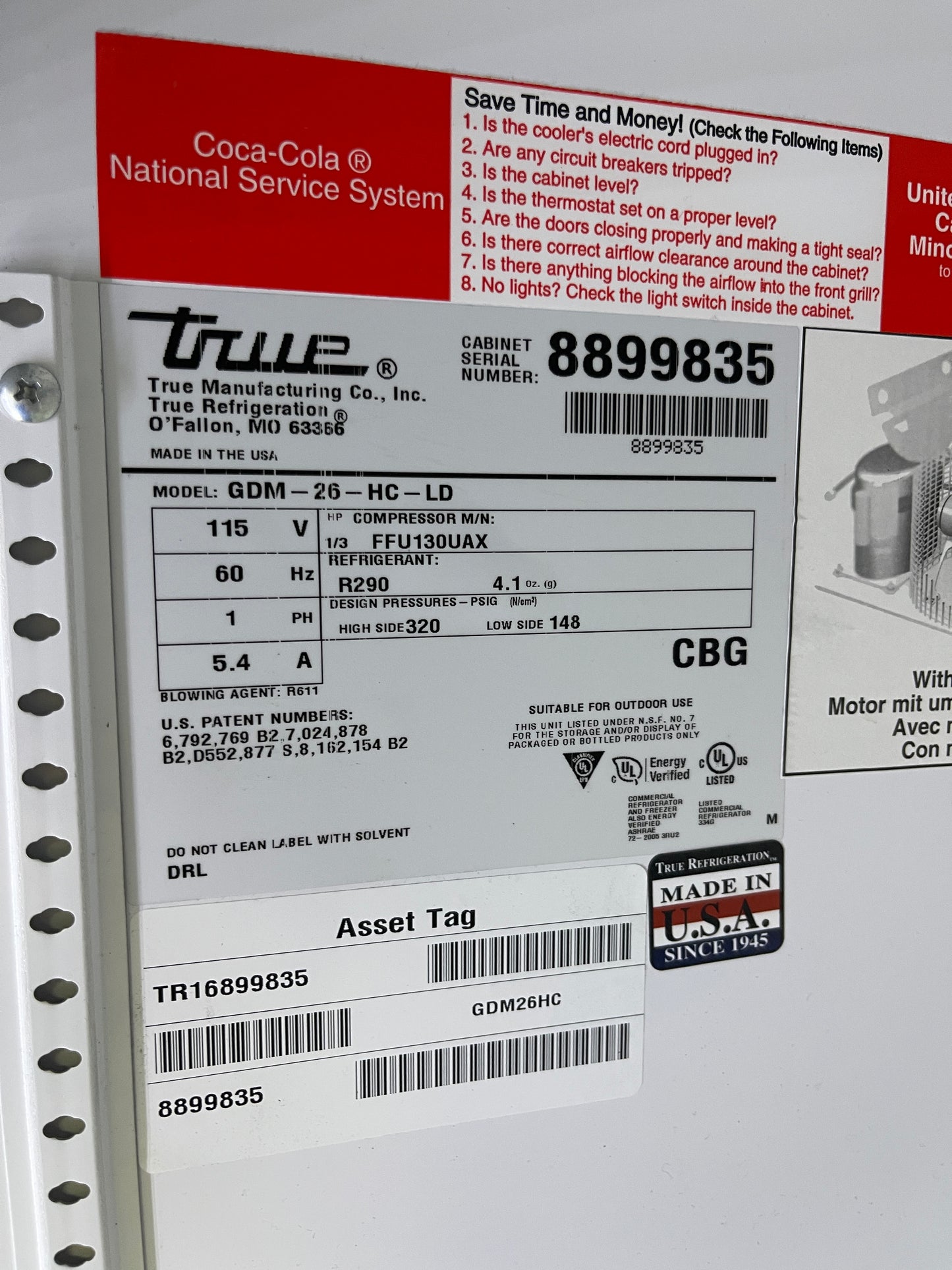 Used 2016 30" True GDM-26-LD Refrigerated Reach In Glass Door Merchandiser 120V