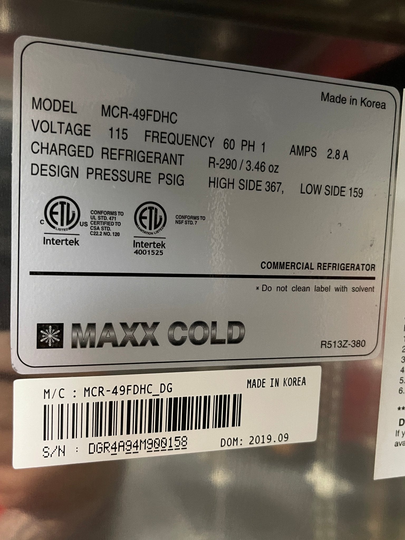 Used 54" Maxx Cold MCR - 49FDHC Stainless Two Section Reach In Refrigerator 120V - Falcon Restaurant Supply - 12