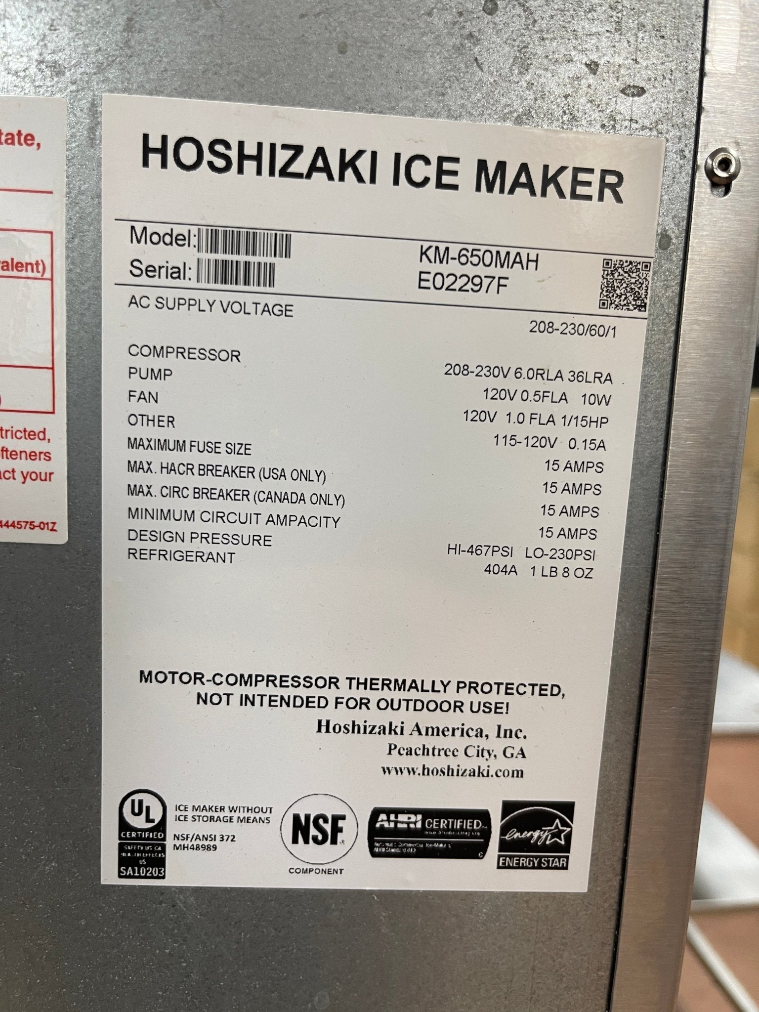 Used Hoshizaki KM - 650MAH Crescent Cube Ice Machine 661lb/24hr Air Cooled 208 - 230v - Falcon Restaurant Supply - 9