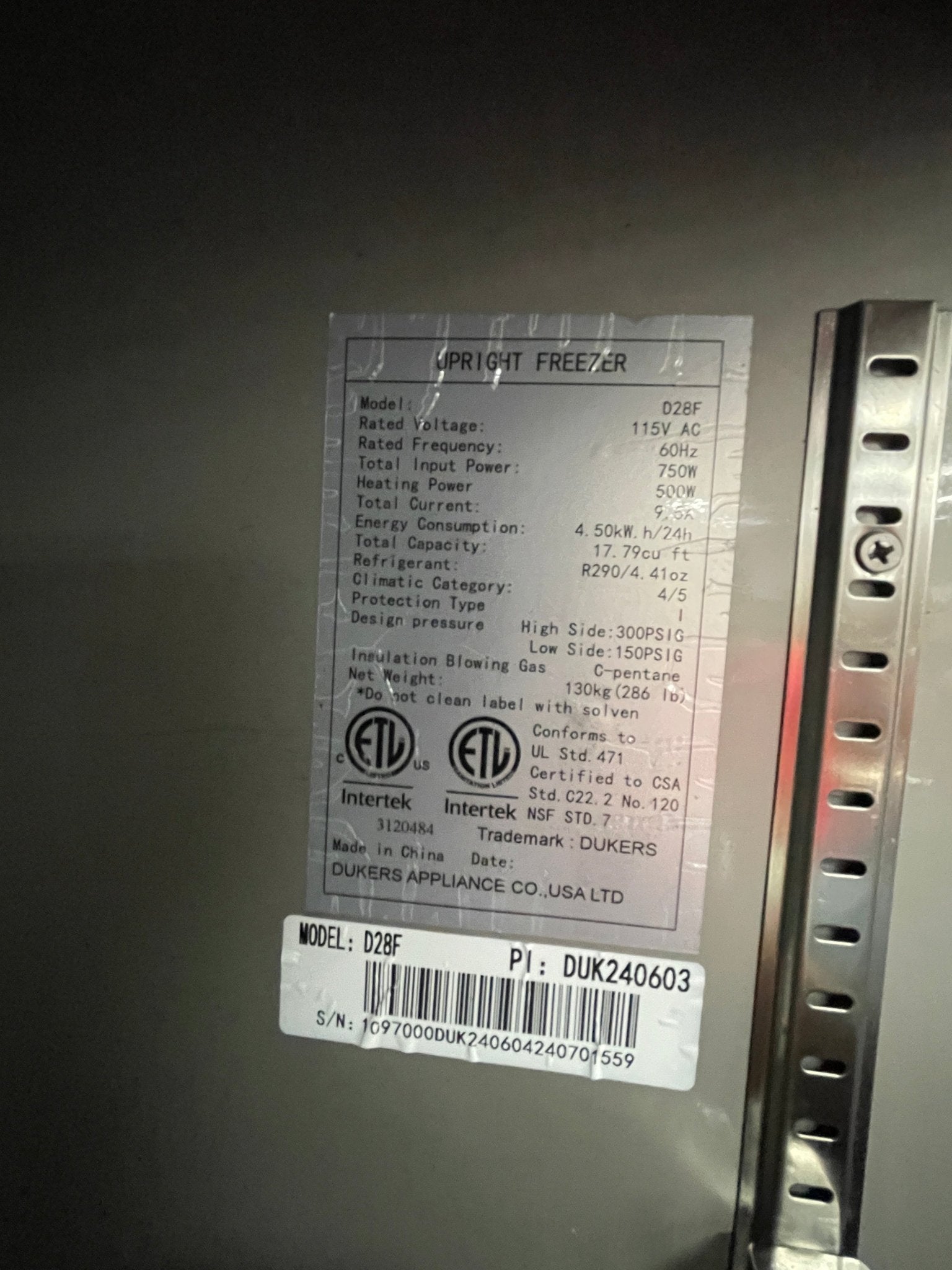Used Dukers D28F Stainless Steel Single Solid Door Commercial Reach - in Freezer - Falcon Restaurant Supply - 6
