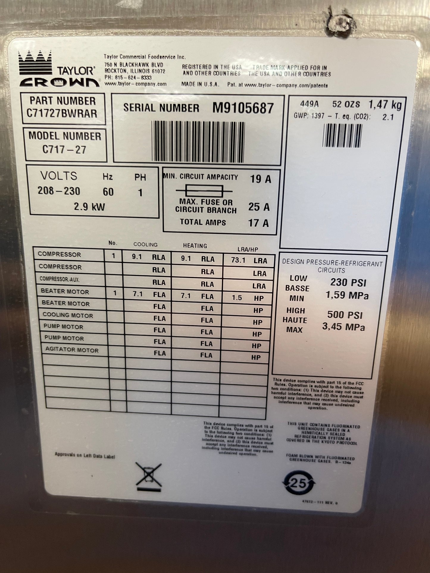 NEW 2019 Taylor C717-27 Soft Serve Freezer Twist Air Cooled Ice Cream Machine 1-Phase M9105687 - JS
