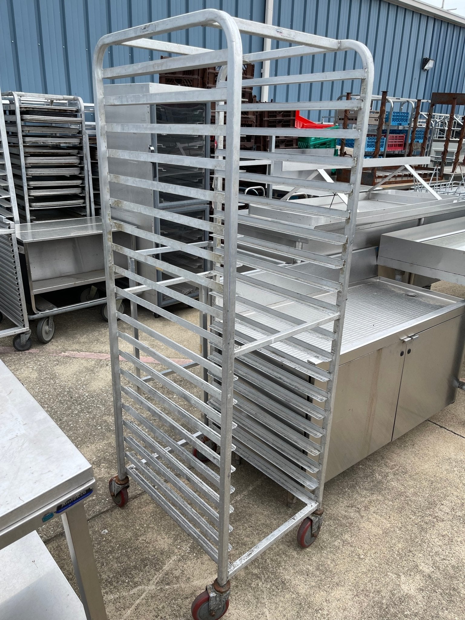Used Aluminum Full Size Sheet pan Rack with Casters - Falcon Restaurant Supply - 4