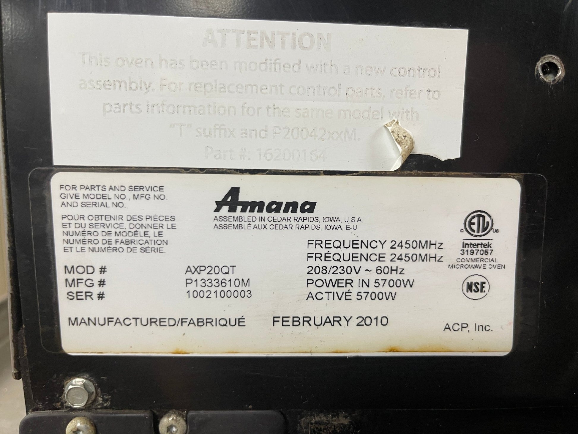 Used 2010 Amana AXP20QT Accelerated Oven 2359Hrs 204712 Cycles - 220V - Falcon Restaurant Supply - 8