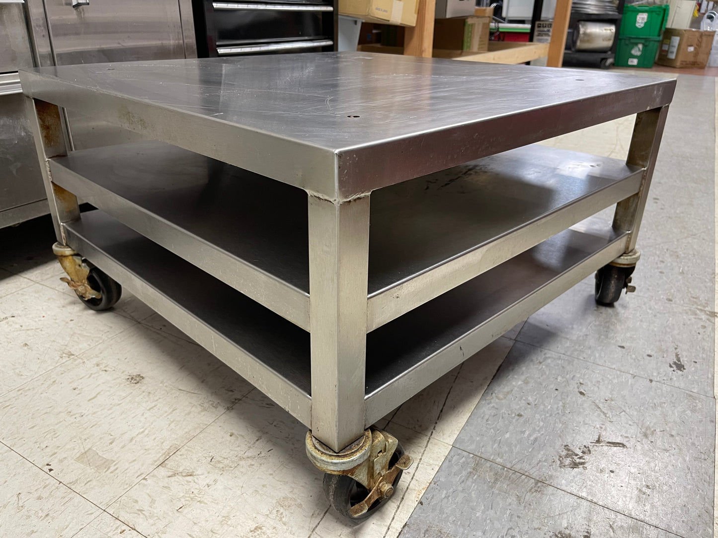 Used QualServ Stainless Steel Equipment Stand w Casters 30"x30"x17"