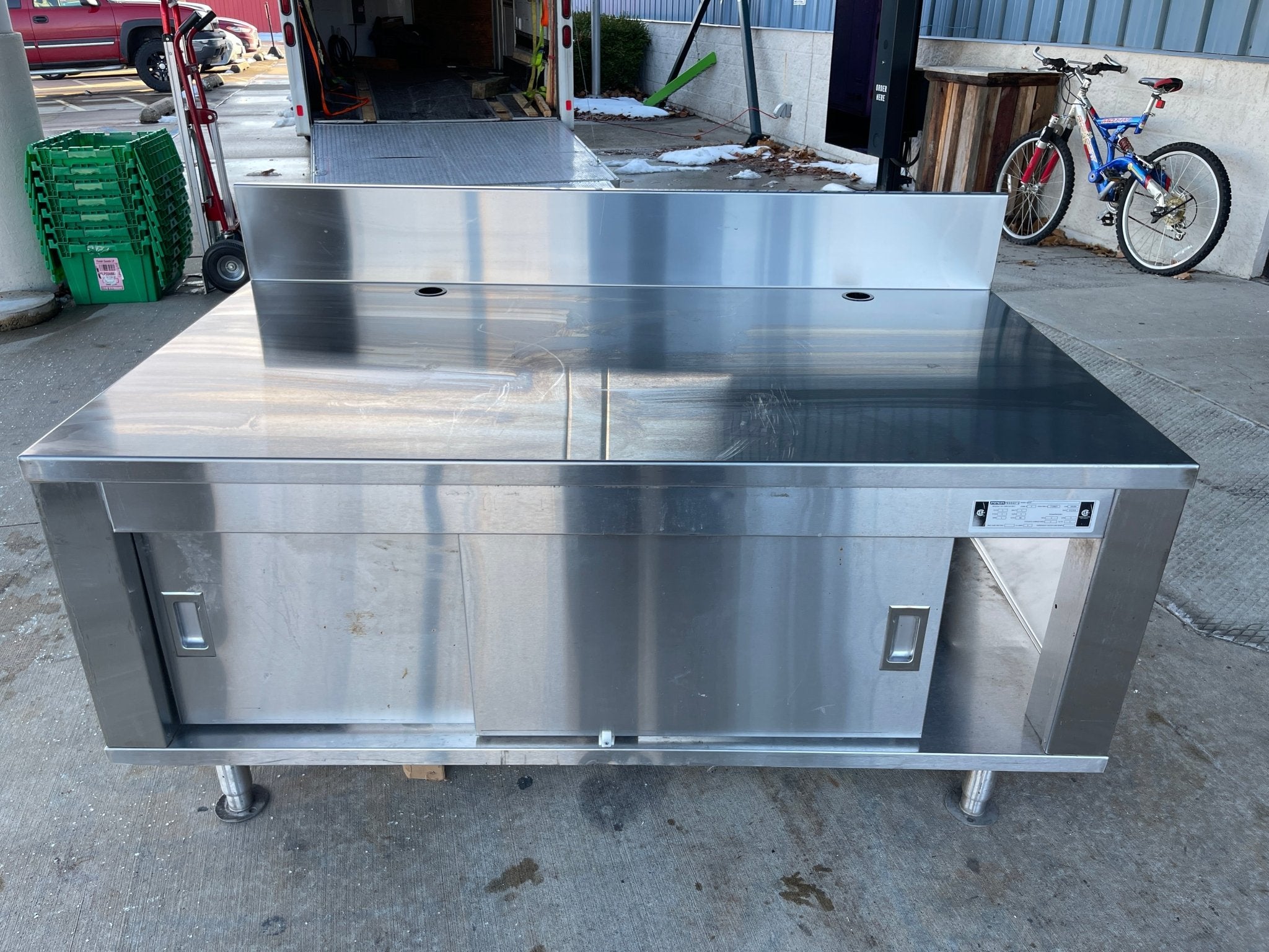 Used 64"X 36" Stainless Equipment Stand with 2 Sliding Doors - SS337 - Falcon Restaurant Supply - 1