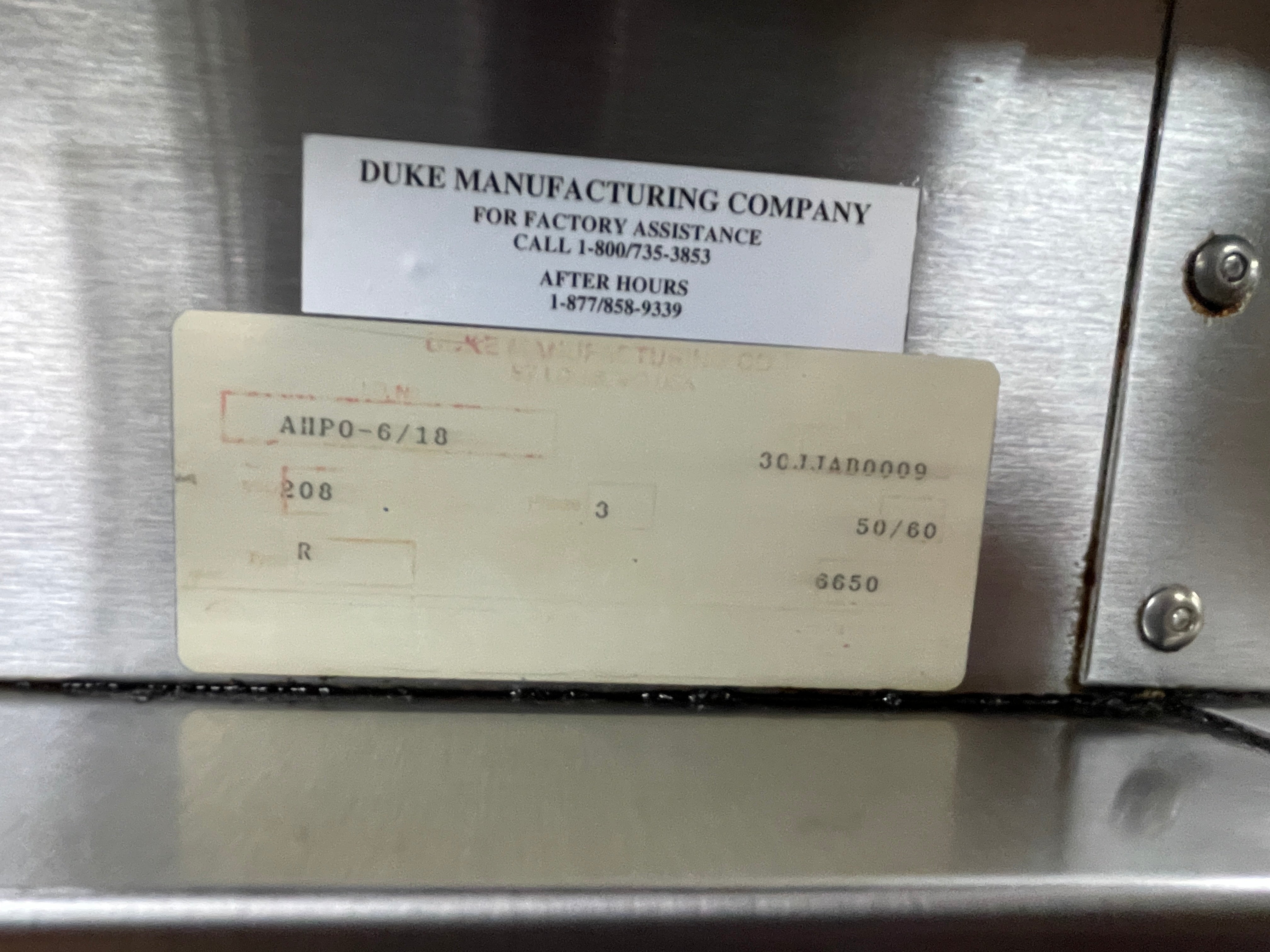 Used Duke AHPO-618 Electric Convection Oven Humidity Proofer Combo 208V 1-PH