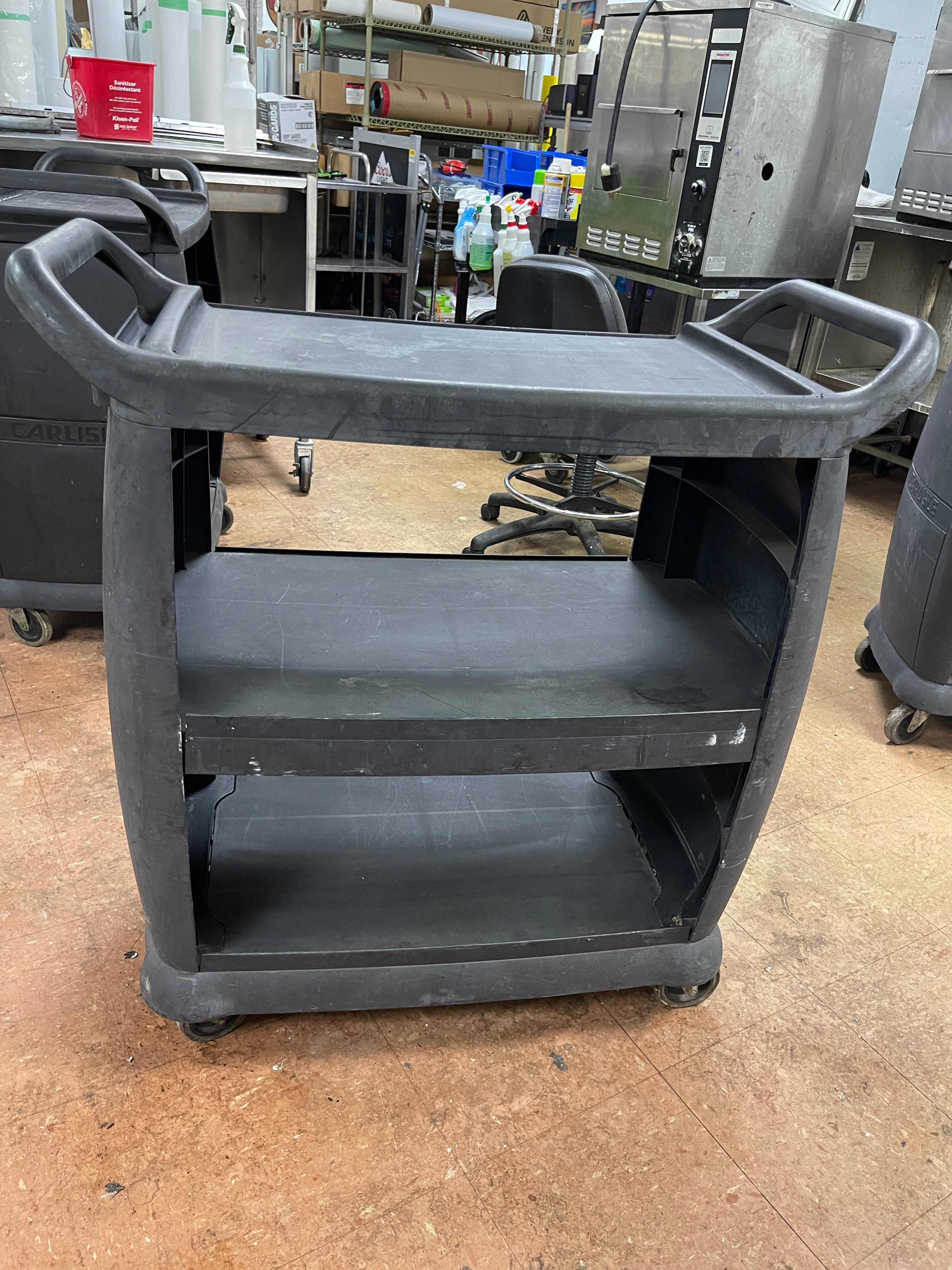 Used Carlisle 3 Shelf Black Utility / Bus Cart 300 lb. Capacity - SS338