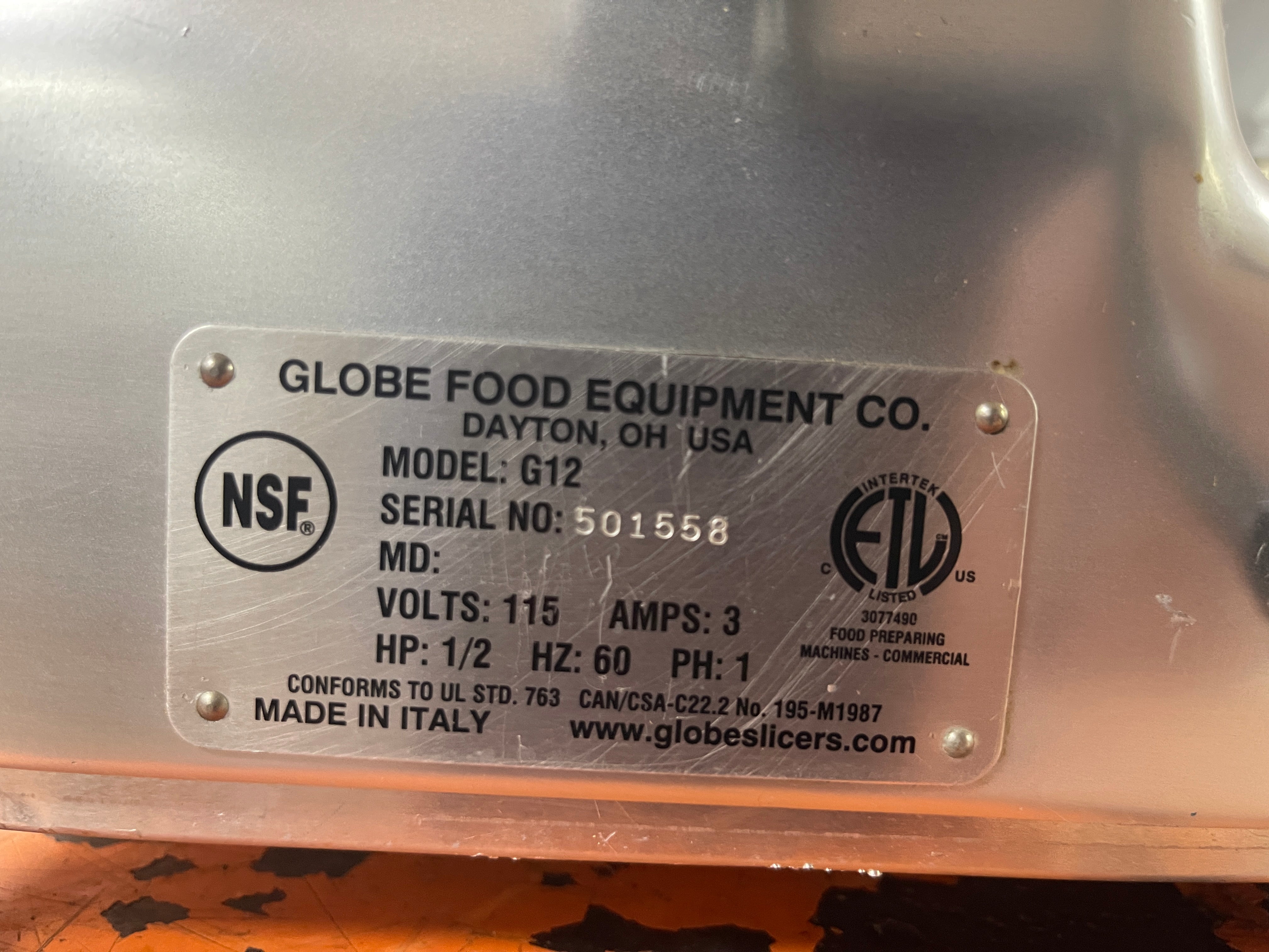 Used 12" Globe G12 Manual Gravity Feed Deli Meat Slicer - 1/2 hp