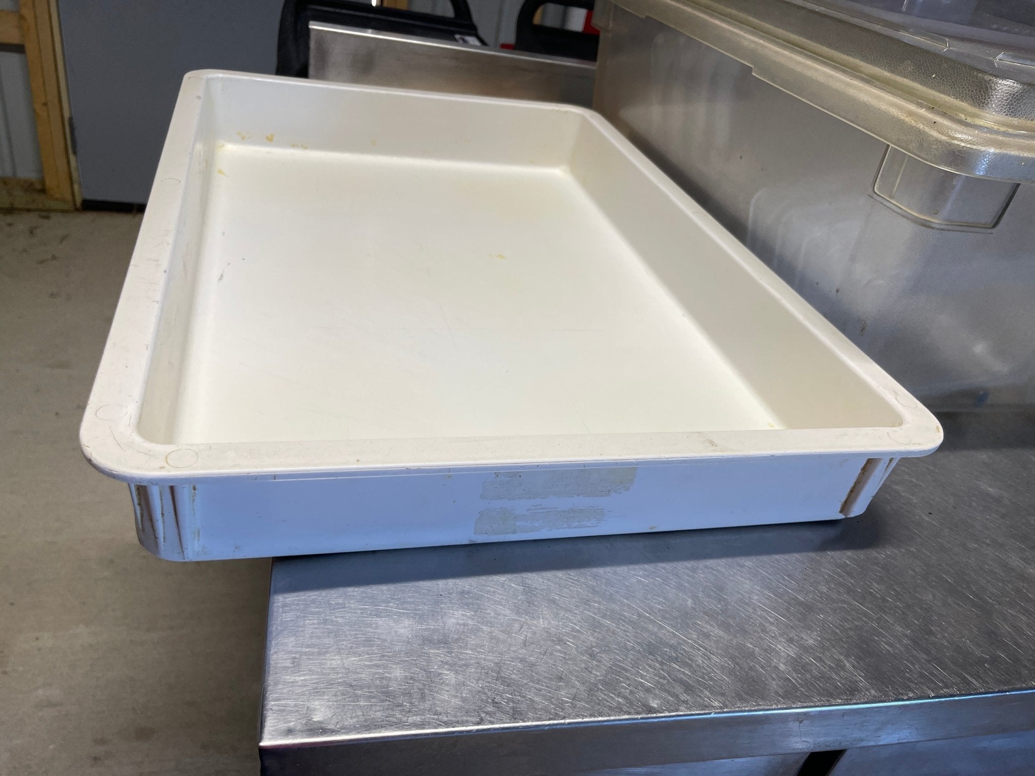Used White Stackable Commercial Plastic Dough Tray Pan 26"Lx18"Wx3"H - Falcon Restaurant Supply - 2
