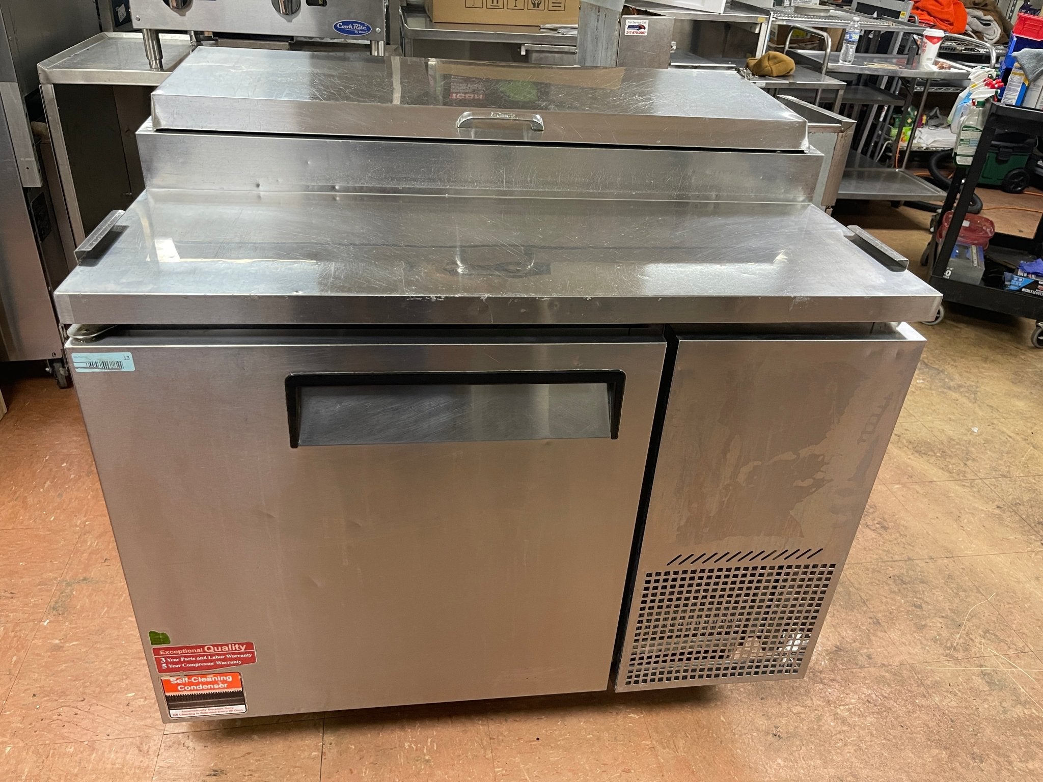Used 44" Turbo Air TPR - 44SD Super Deluxe Refrigerated Pizza Prep Table 120V - CC - Falcon Restaurant Supply - 1
