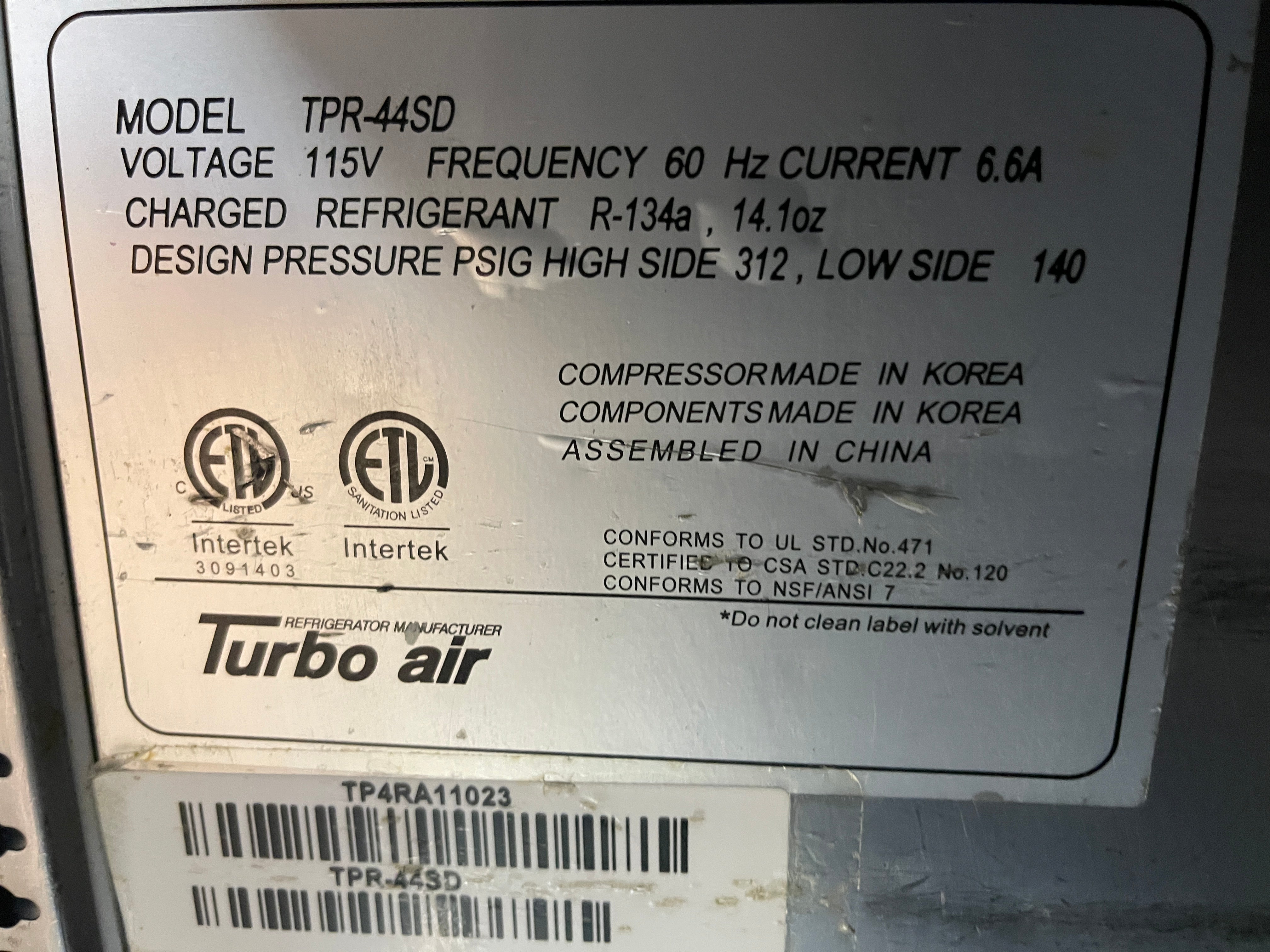 Used 44" Turbo Air TPR-44SD Super Deluxe Refrigerated Pizza Prep Table 120V