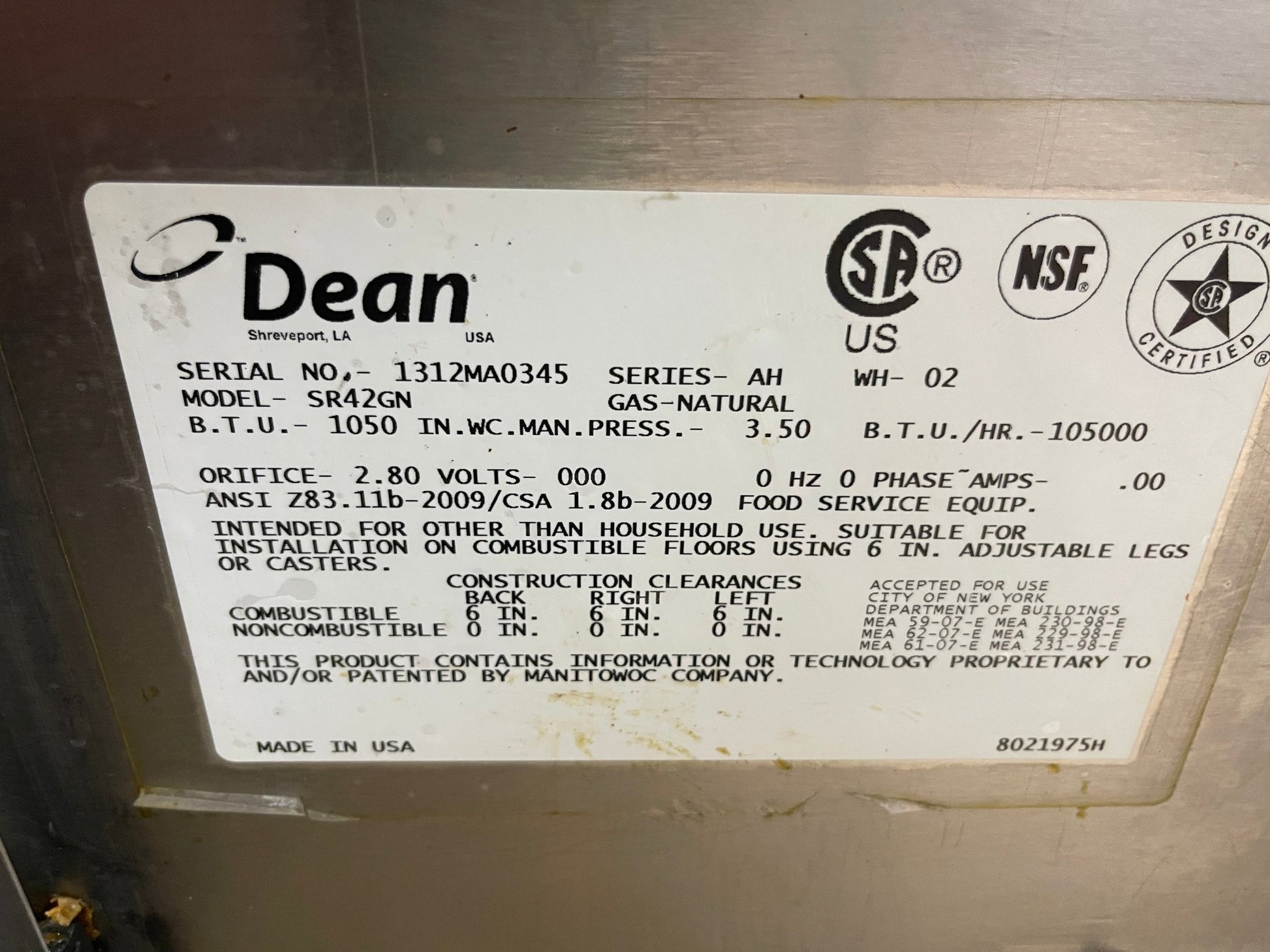 Used Dean SR142G Natural Gas Floor Fryer 35 - 43lb - CC - Falcon Restaurant Supply - 6