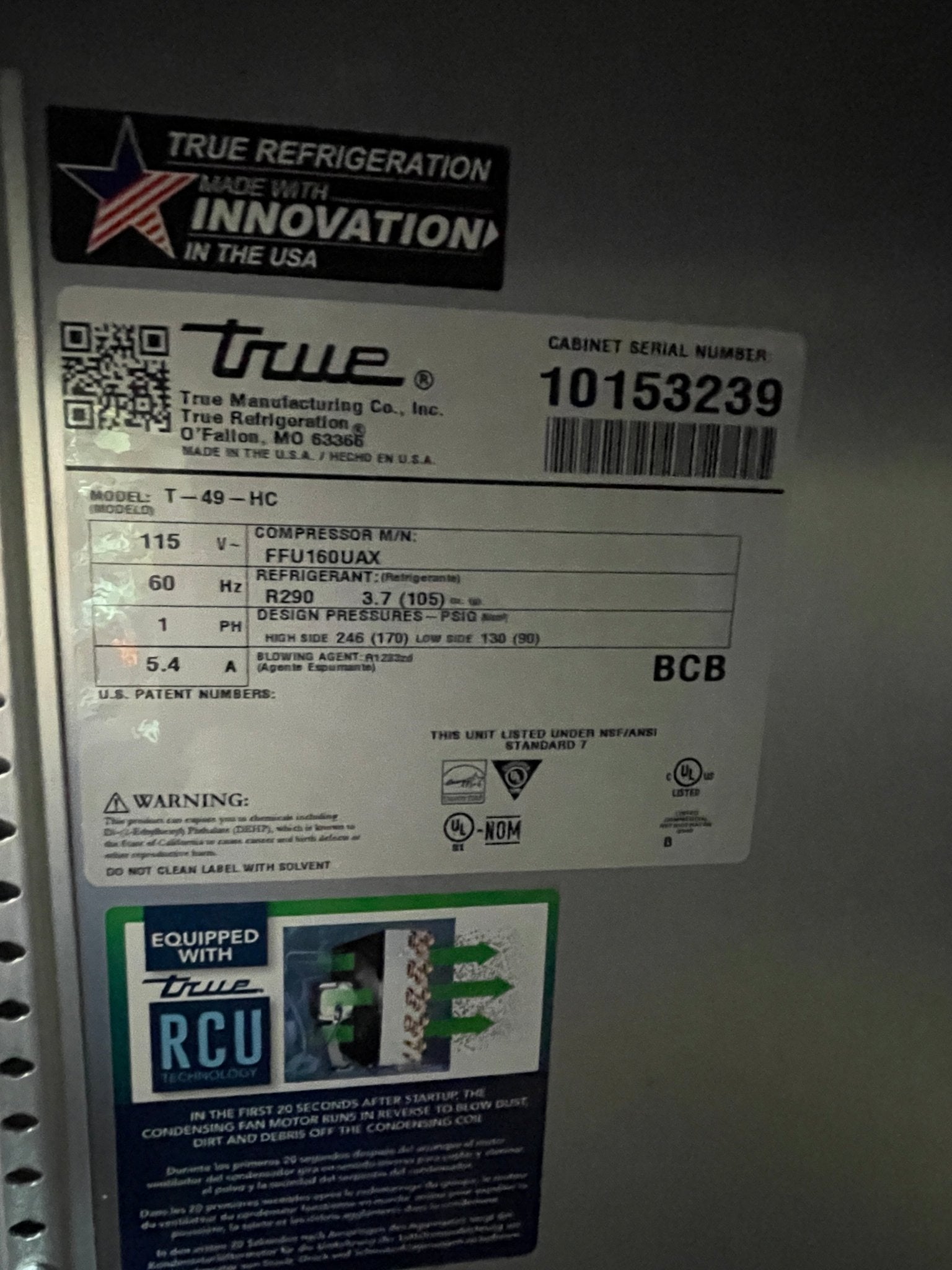 New 54" True T - 49 - HC Stainless Steel Reach in Solid 2 Door Refrigerator 120V - Falcon Restaurant Supply - 5