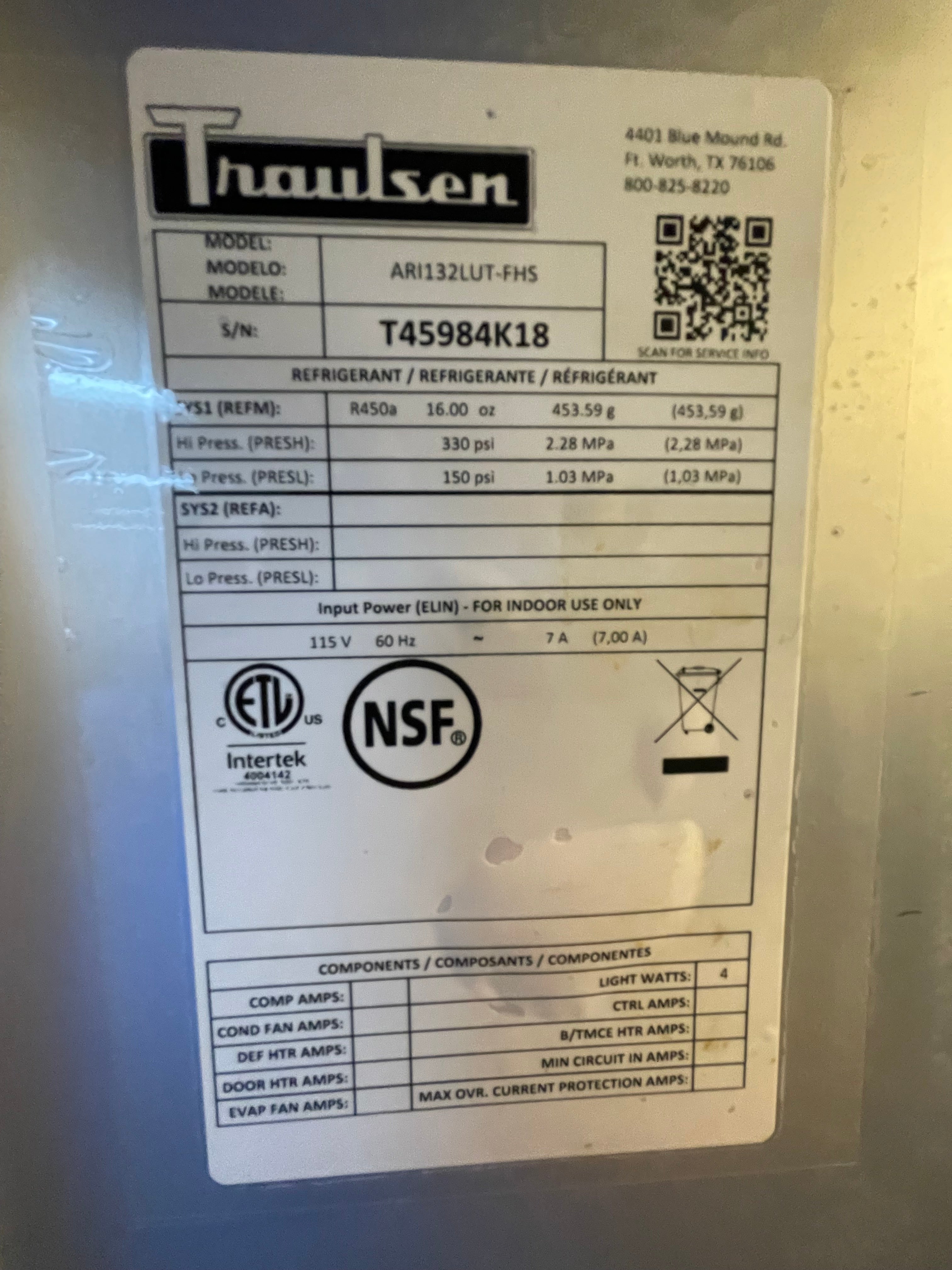 Used Traulsen ARI132LUT-FHS Commercial Stainless Roll In Refrigerator 120V