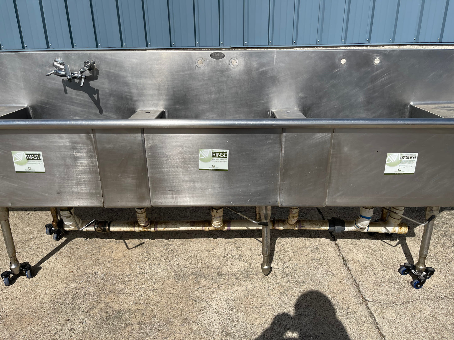 Used 156" Duparquet 3 Compartment Commercial Sink with Twist Drains - SS10